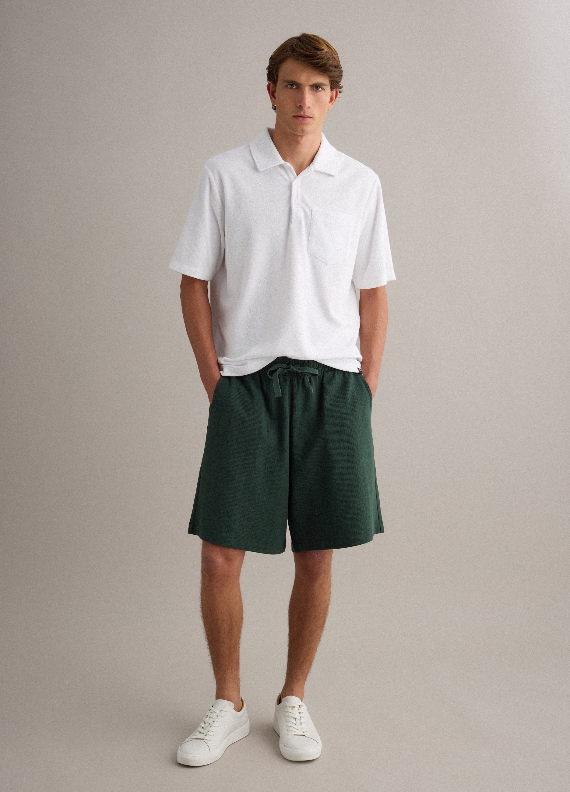 Shorts Jogger Verdi In Misto Cotone Con Coulisse Relaxed Fit