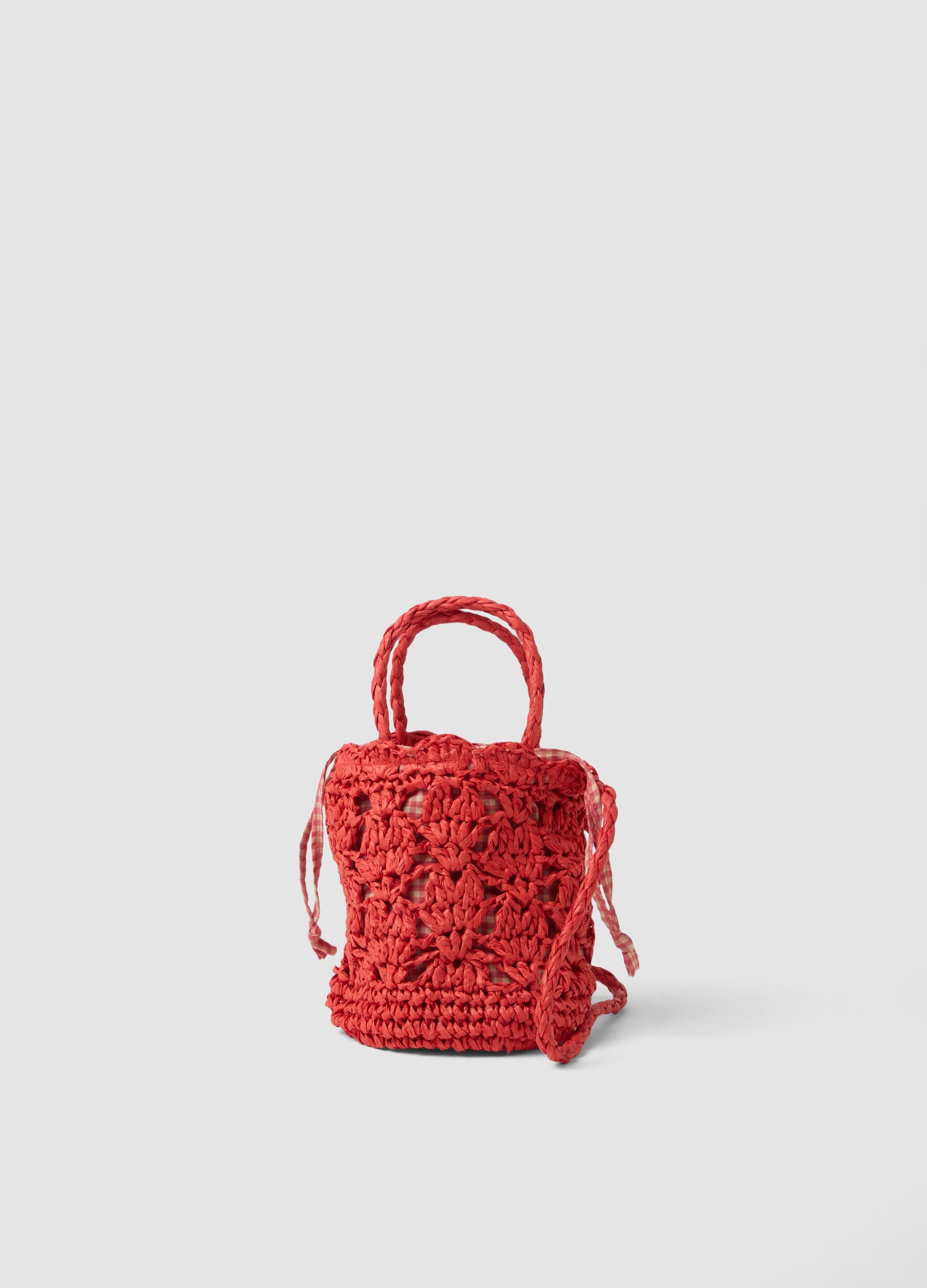 Borsa A Spalla Arancione In Puro Tessuto Carta Con Inserto In Vichy