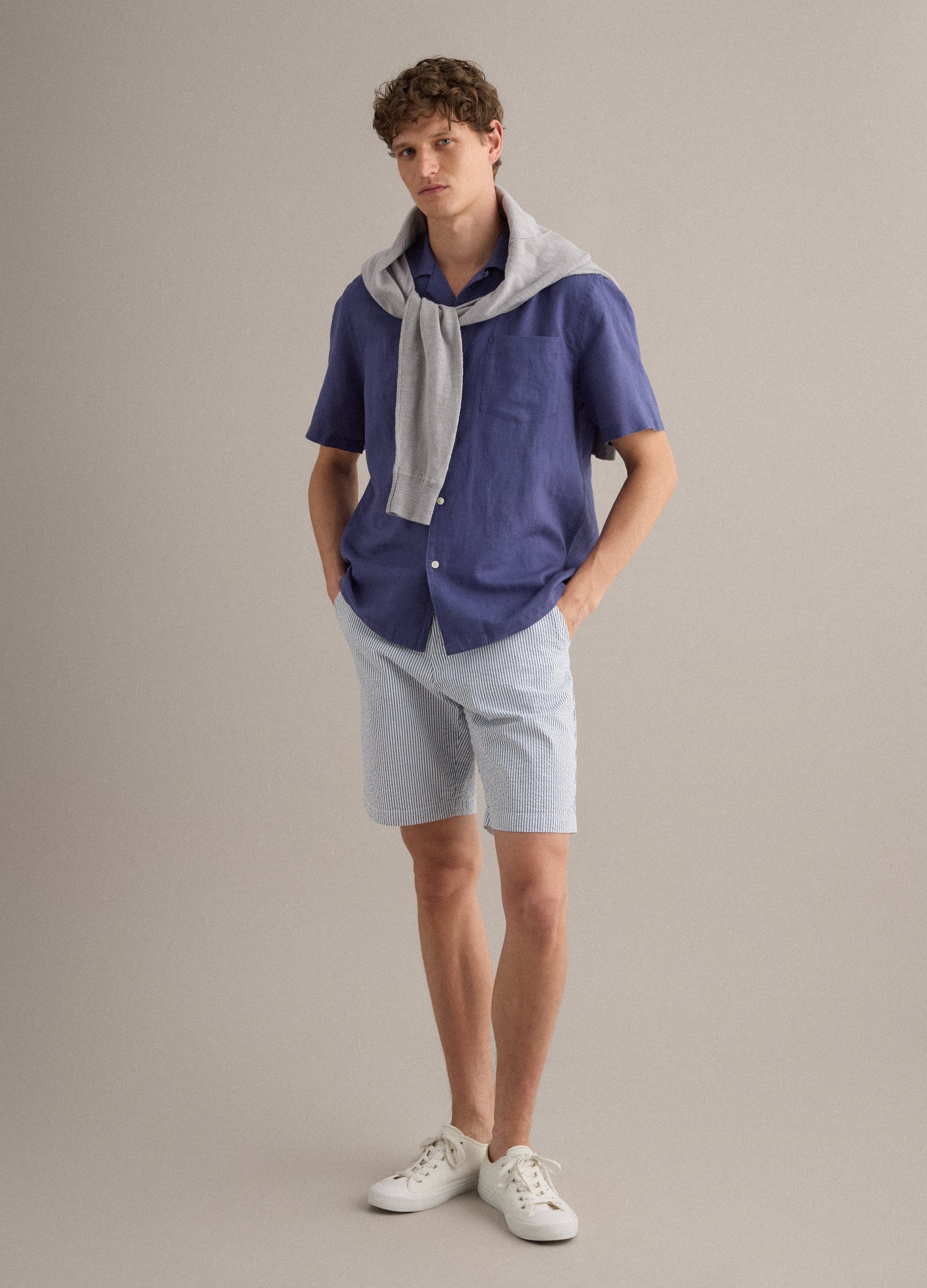 Shorts A Righe Multicolor In Cotone Elasticizzato Regular Fit