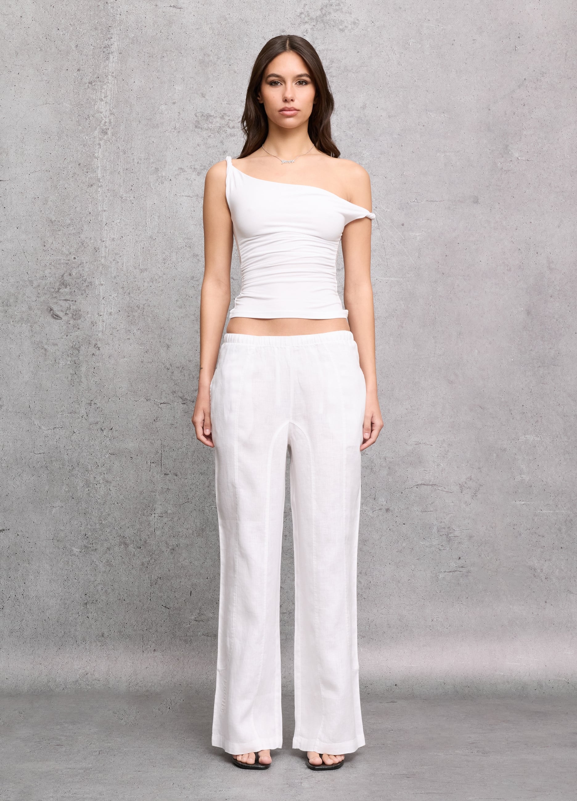 100% Linen Wide Leg Pants White