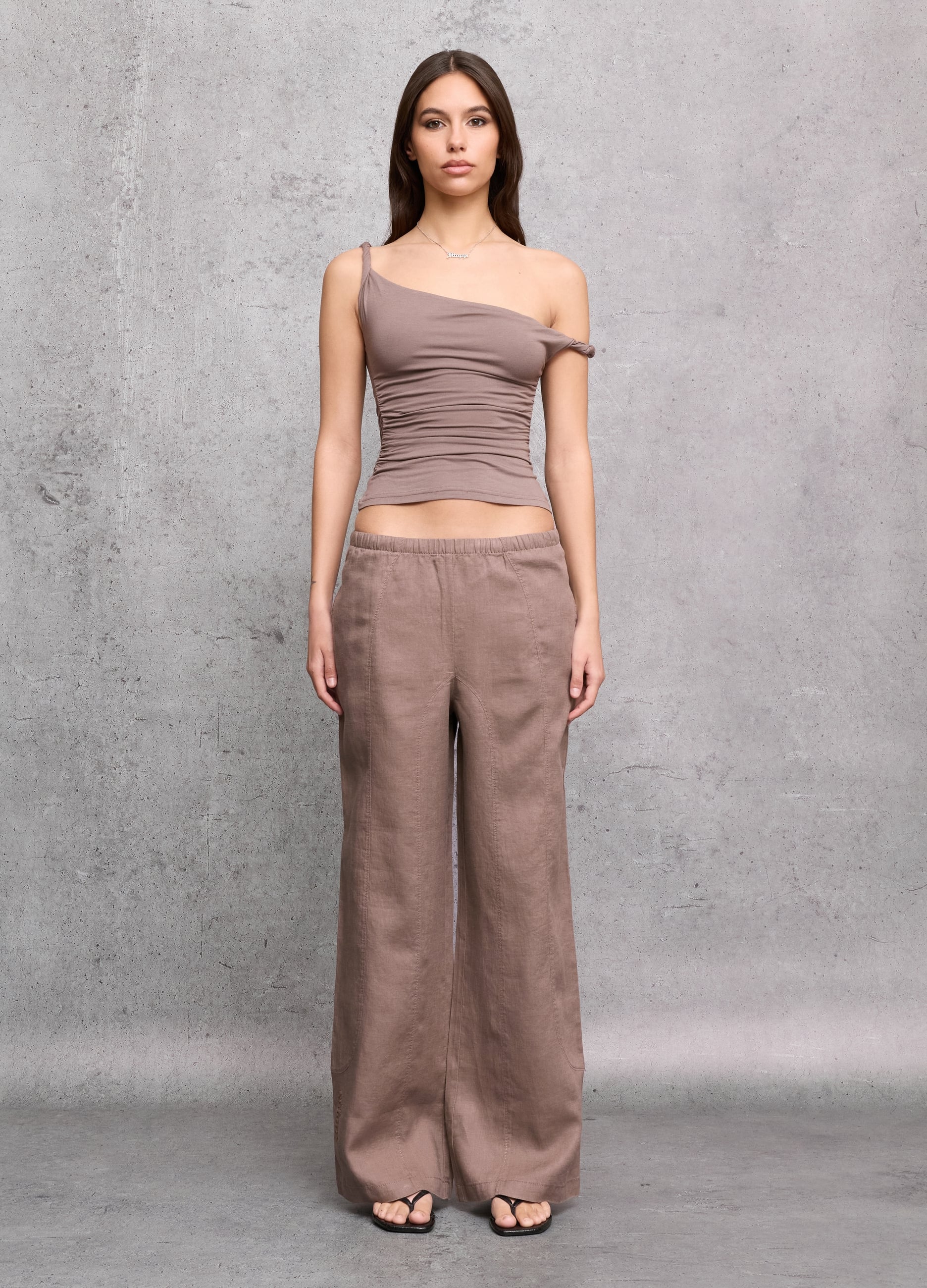 100% Linen Wide Leg Pants Mocha