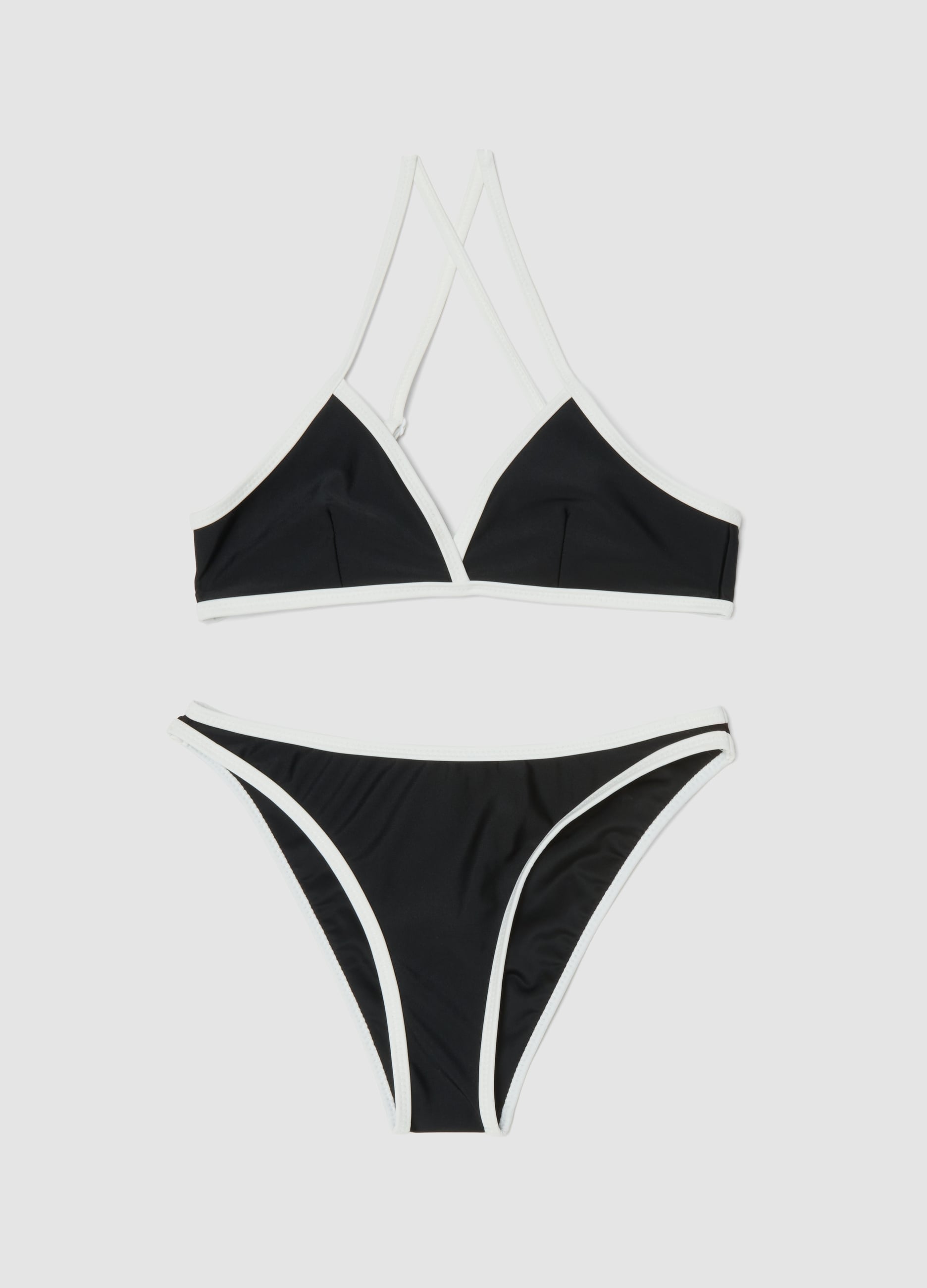 Bikini Nero In Tessuto Elasticizzato Con Profili A Contrasto