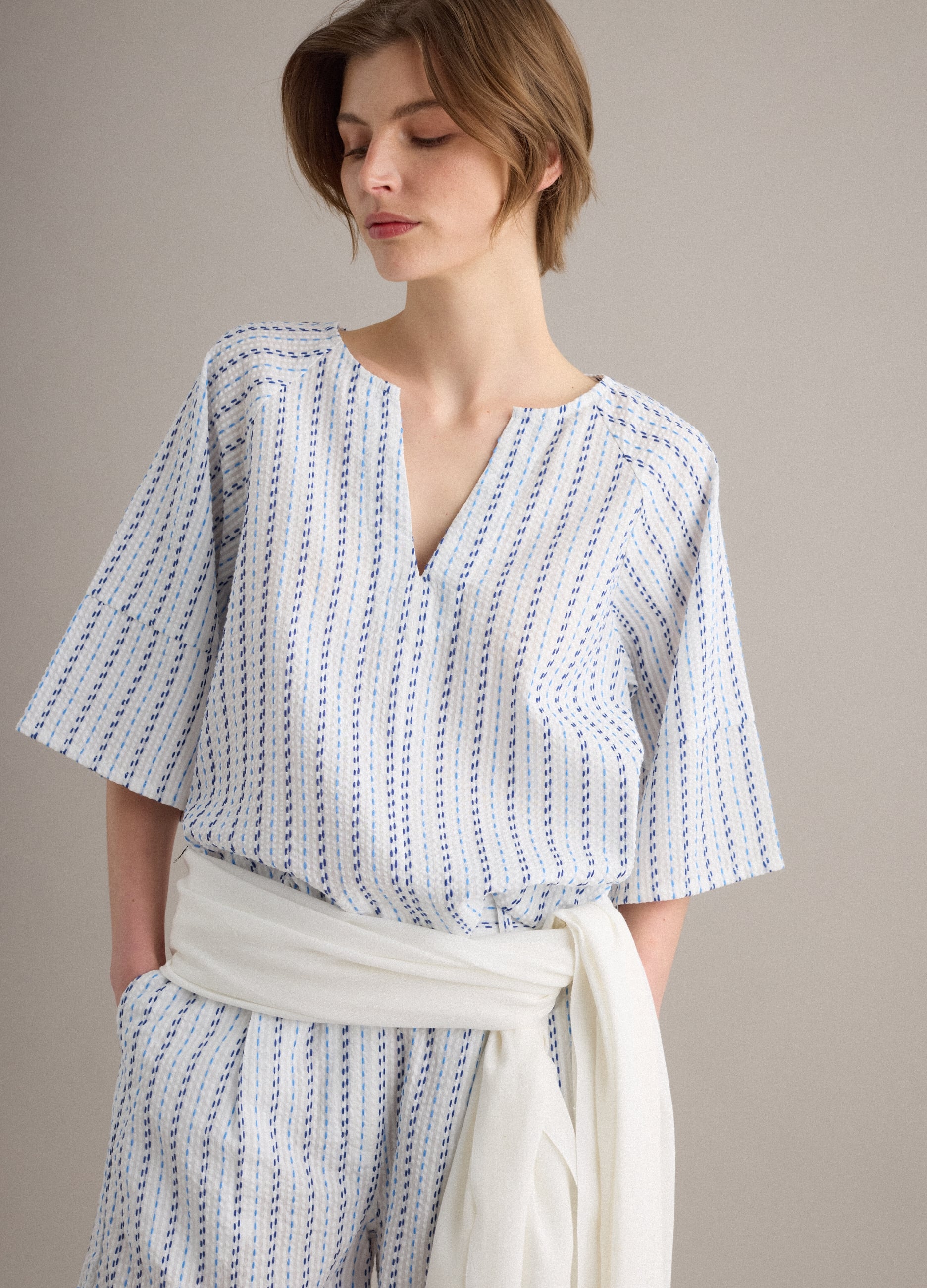 Camicia Bianca In Puro Cotone A Righe