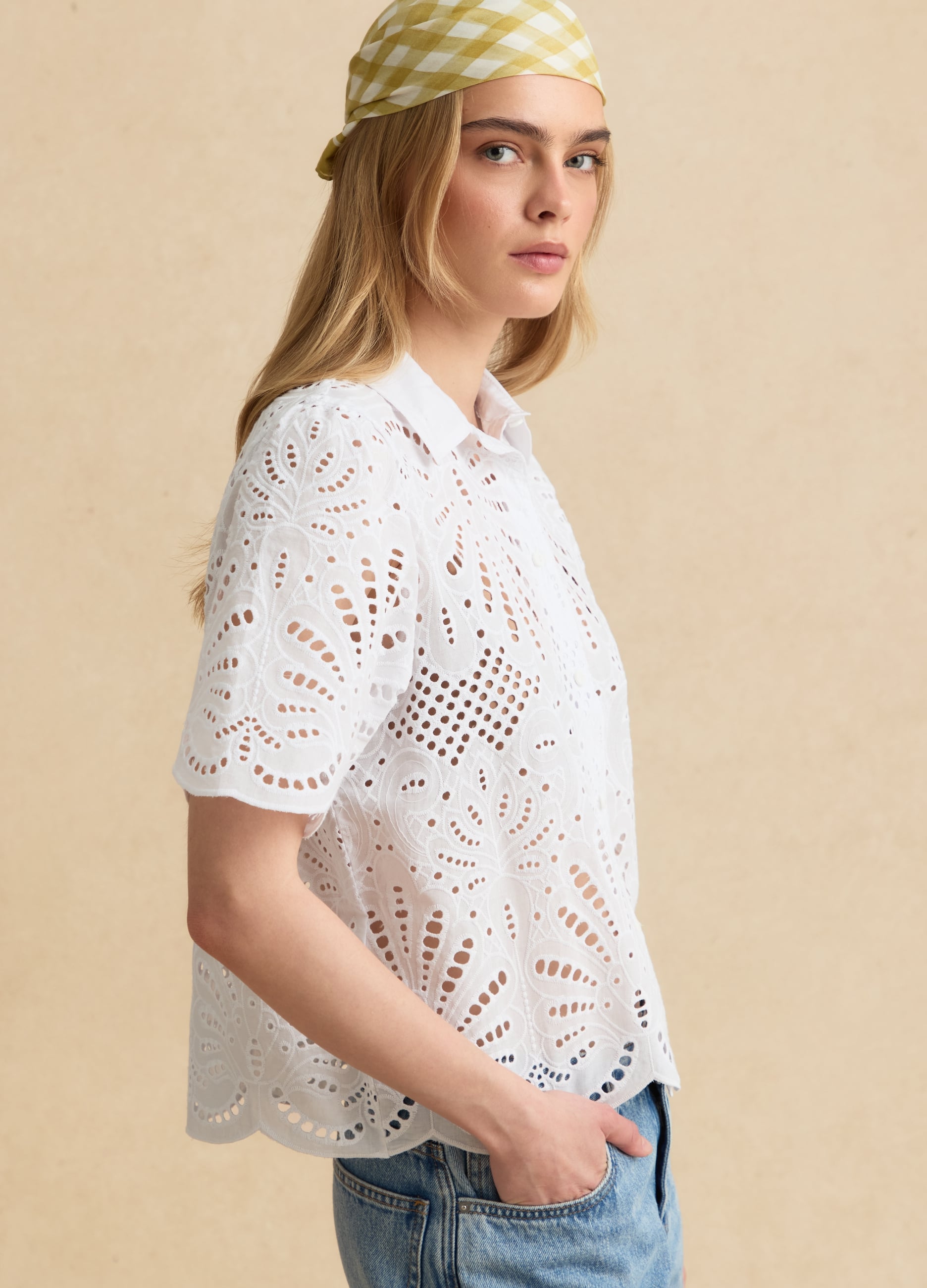 Camicia Bianca In Puro Cotone Sangallo