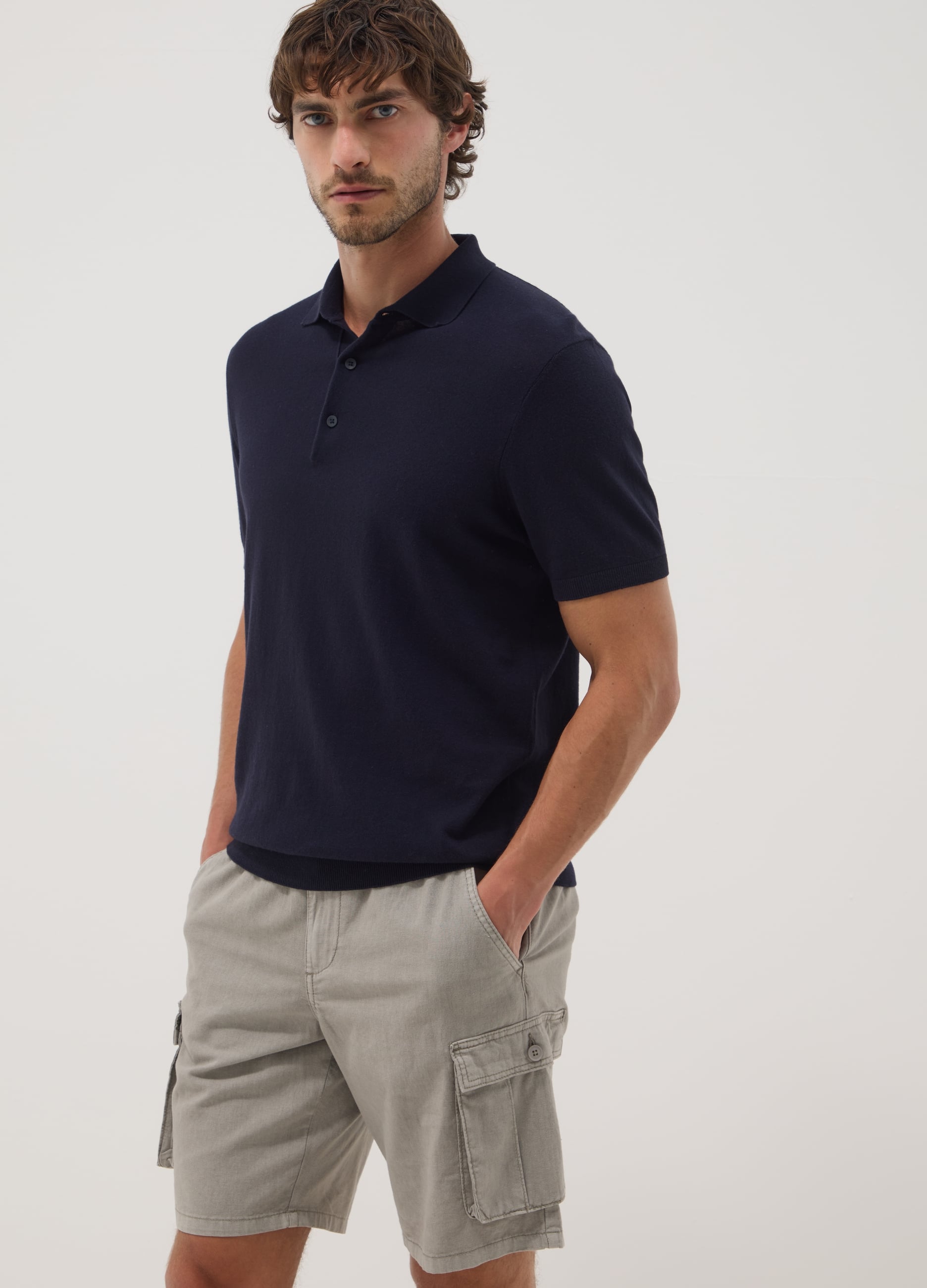 Bermuda Cargo Grigi In Misto Lino E Cotone