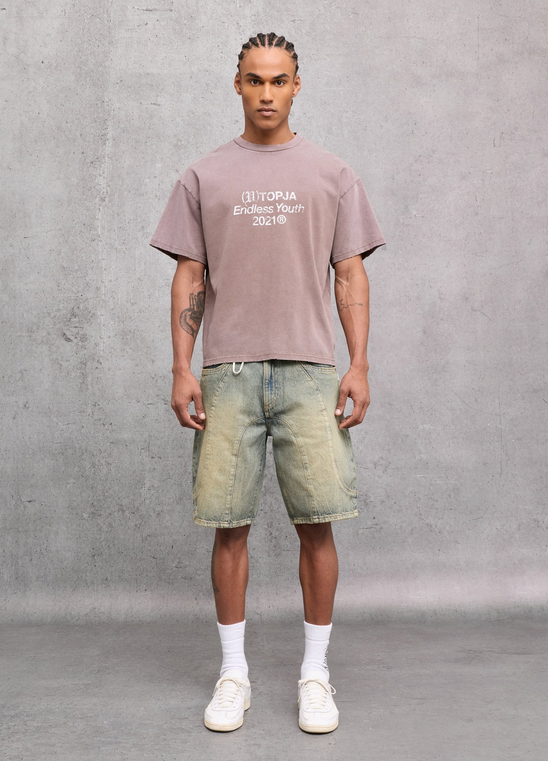 Denim Shorts Washed Light Blue & Tea