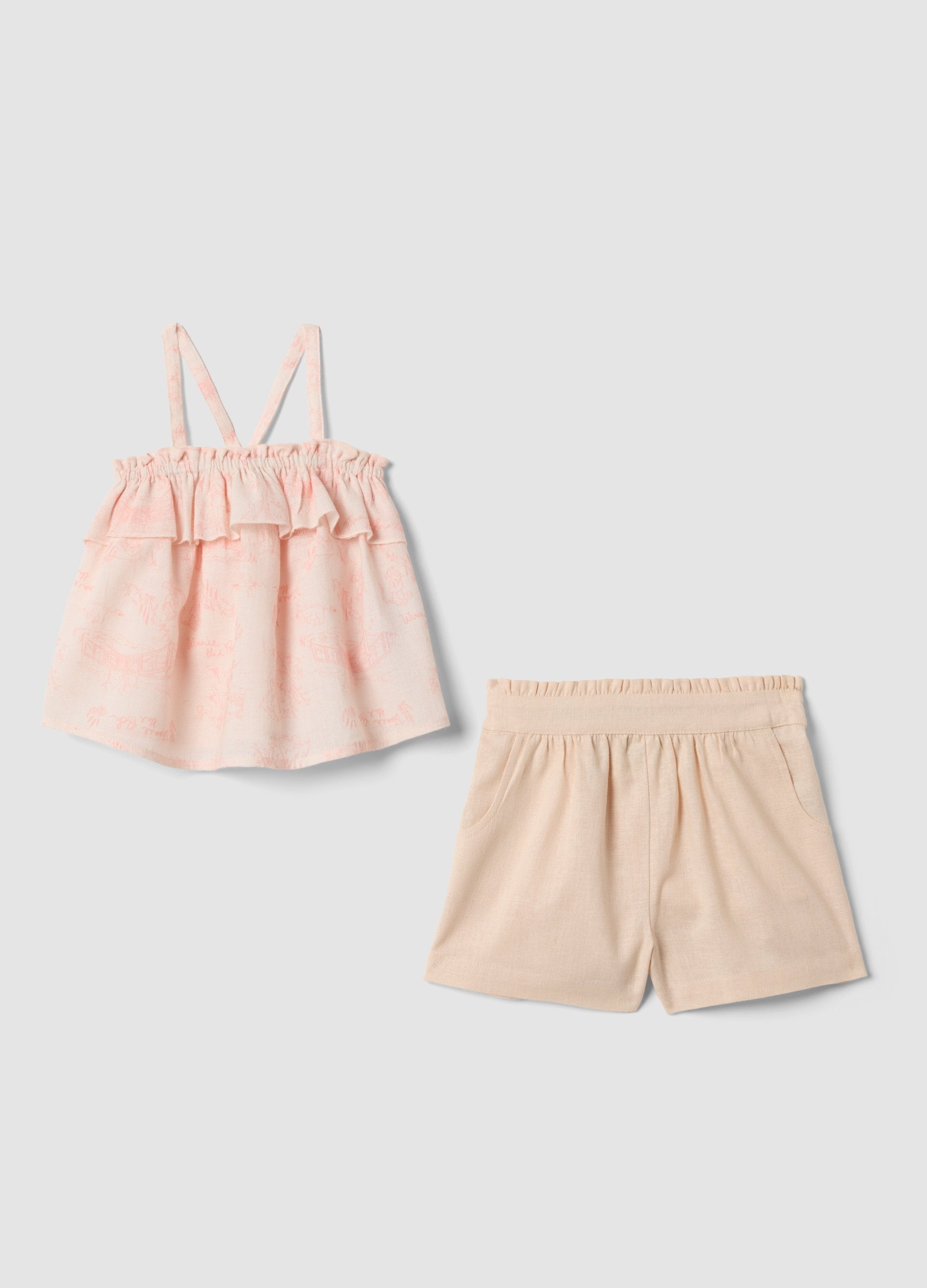 Set Rosa In Puro Cotone Con Top E Shorts