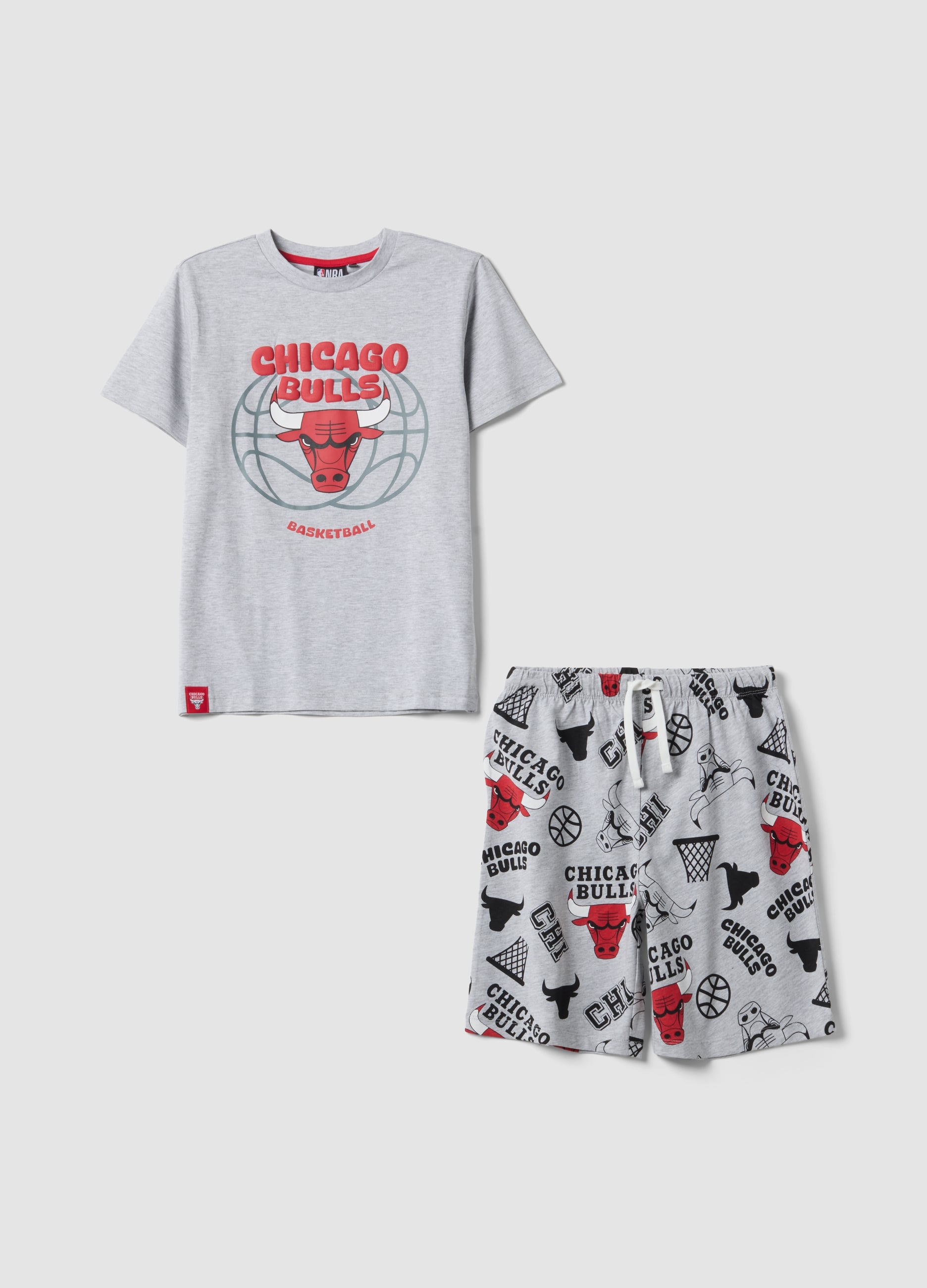 Pigiama Grigio In Puro Cotone Con T-shirt E Pantaloncini