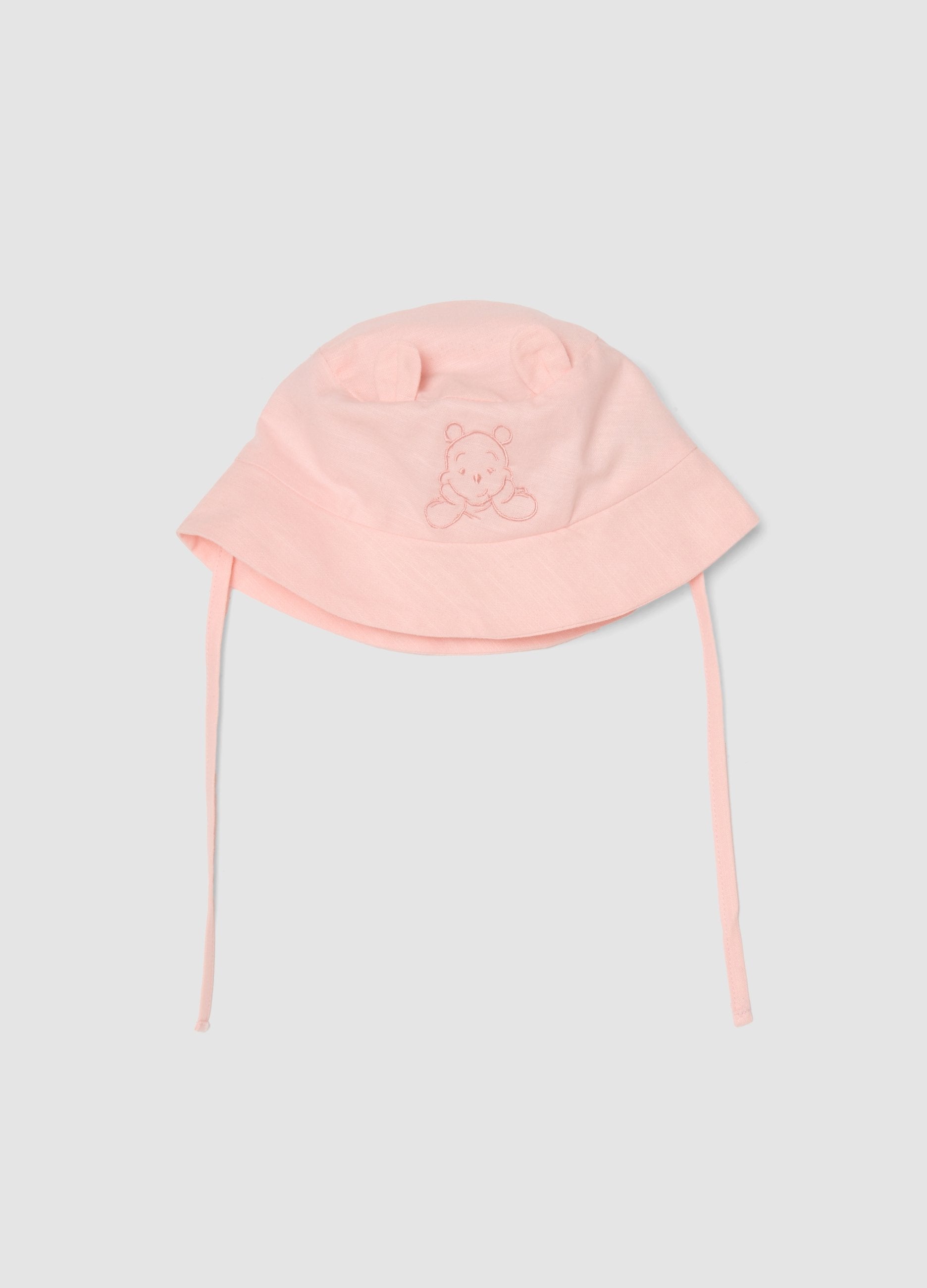 Cappello Rosa In Misto Cotone E Lino Con Ricamo Winnie The Pooh Da Neonata
