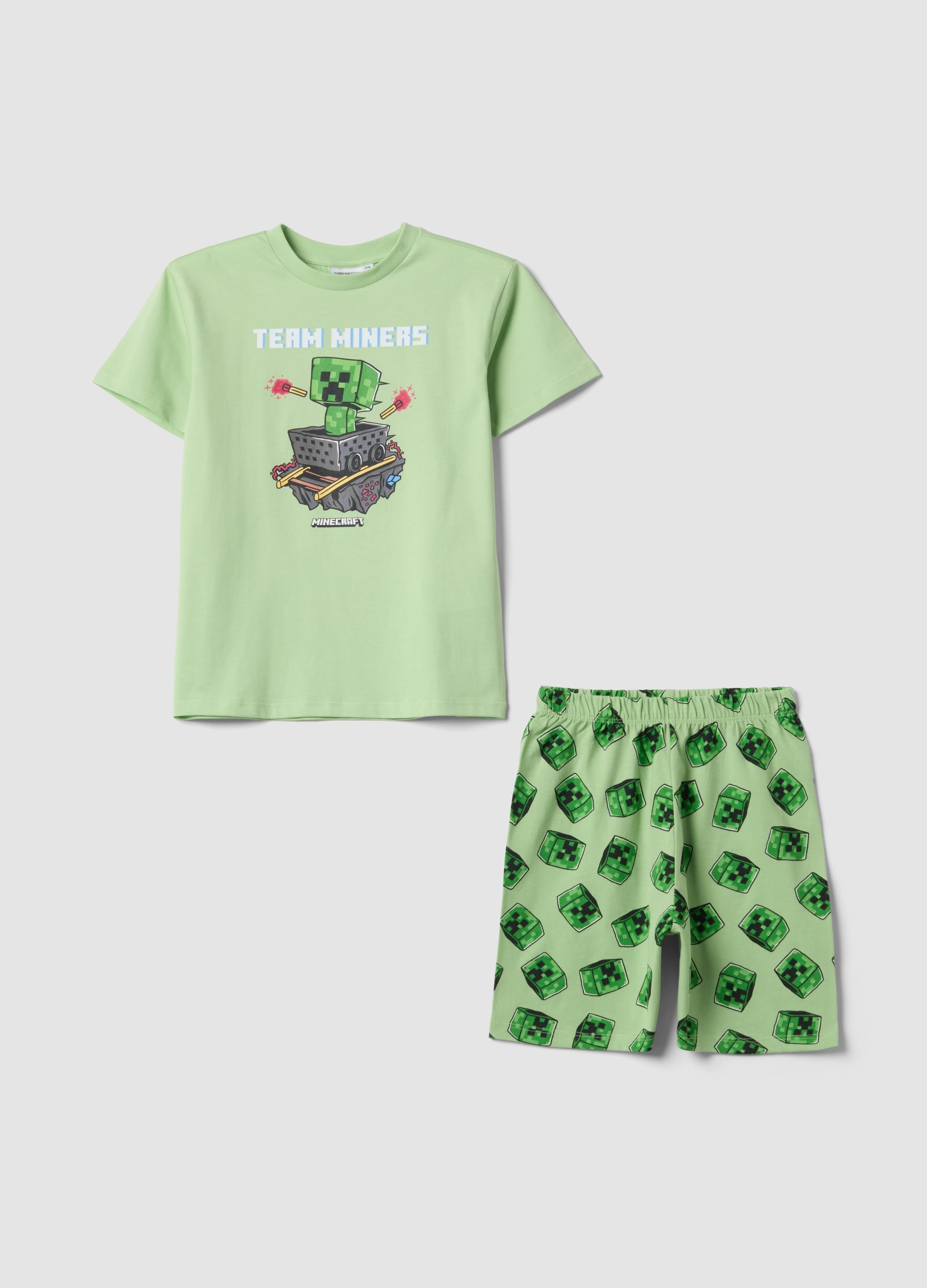 Pigiama Verde In Puro Cotone Con Stampa