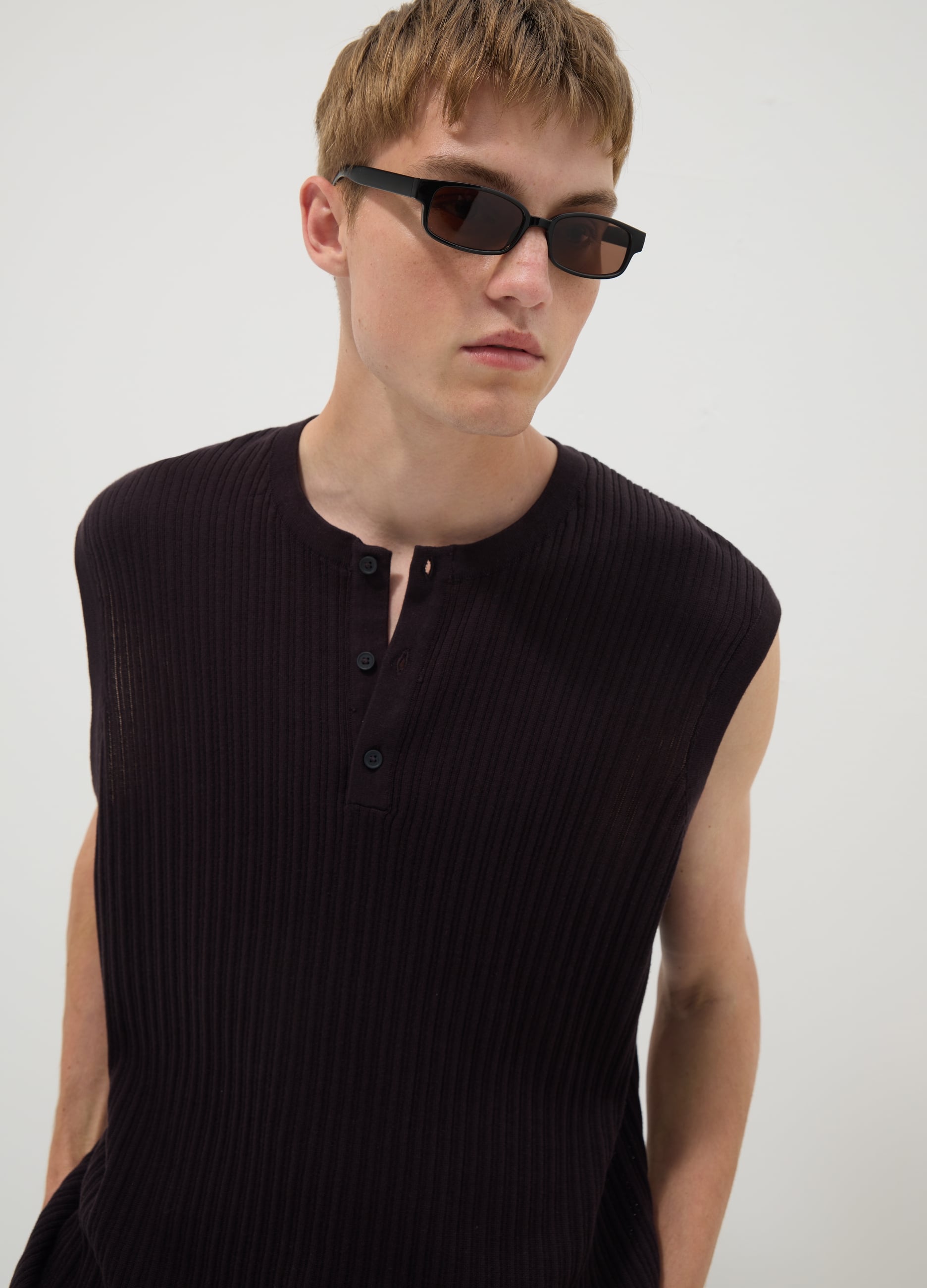Gilet Nero In Puro Cotone A Costine Over Fit
