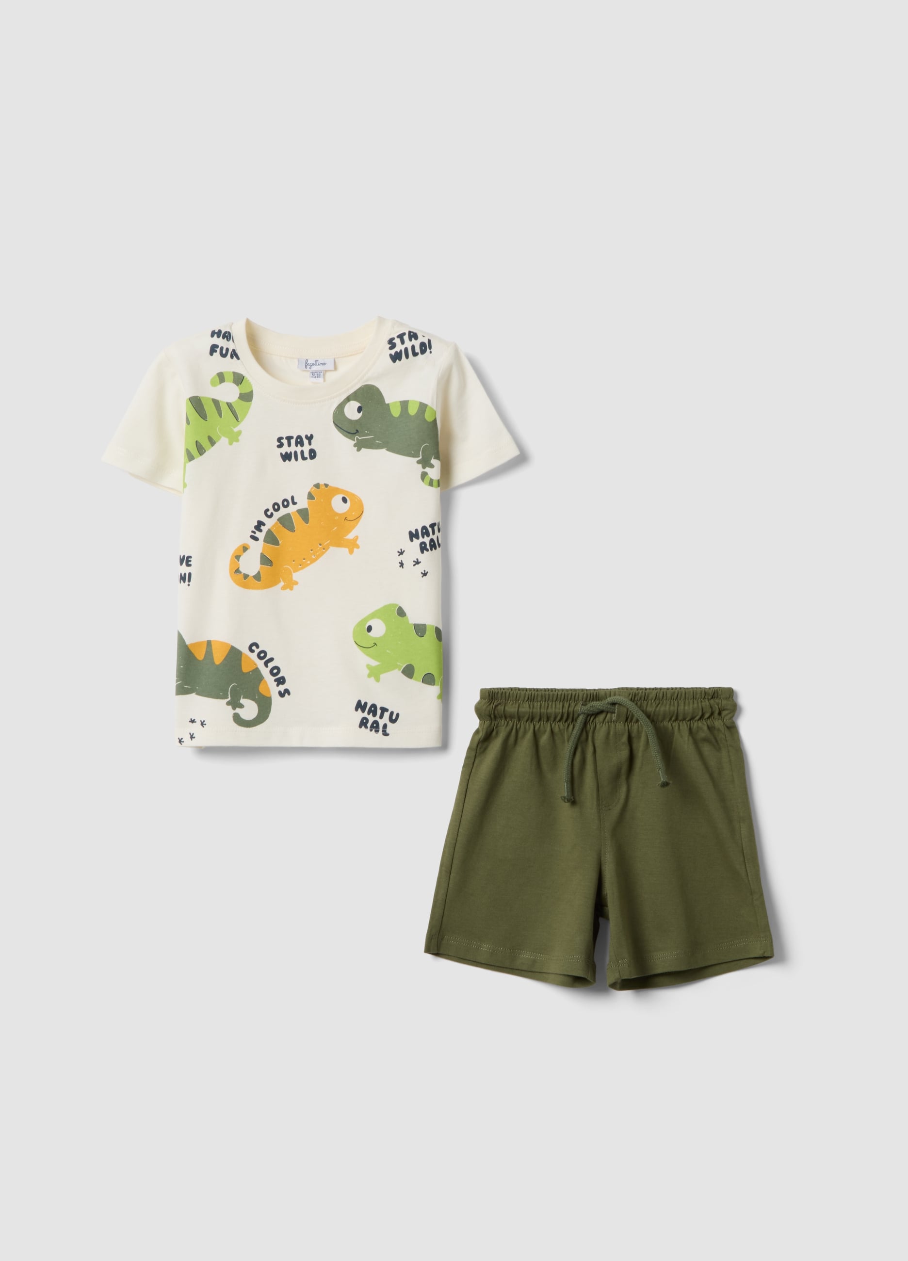 Completo Bianco E Verde In Puro Cotone Per Bimbo Regular Fit