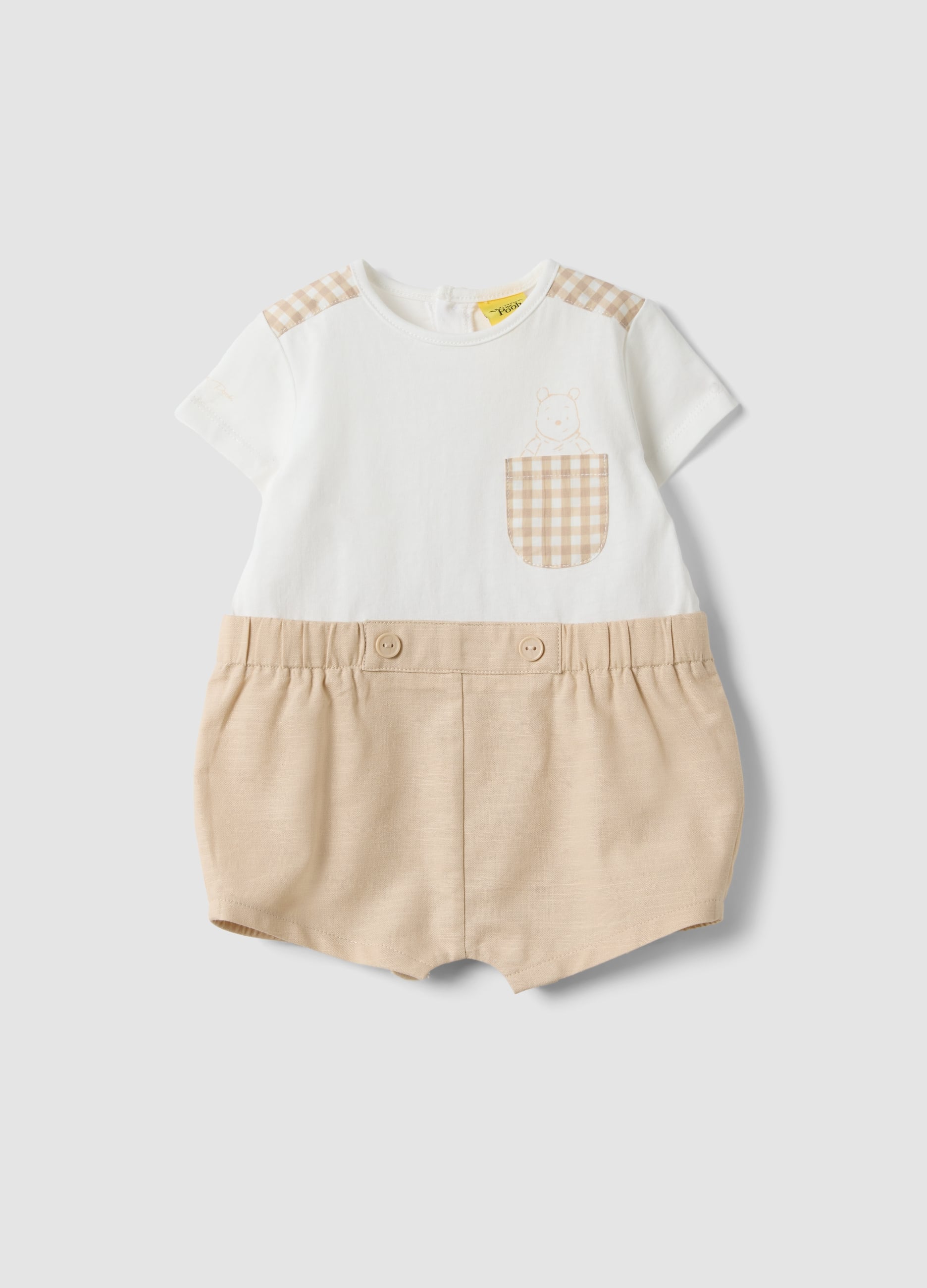 Pagliaccetto Bianco In Misto Cotone E Lino Con Dettaglio Winnie The Pooh Per Neonato