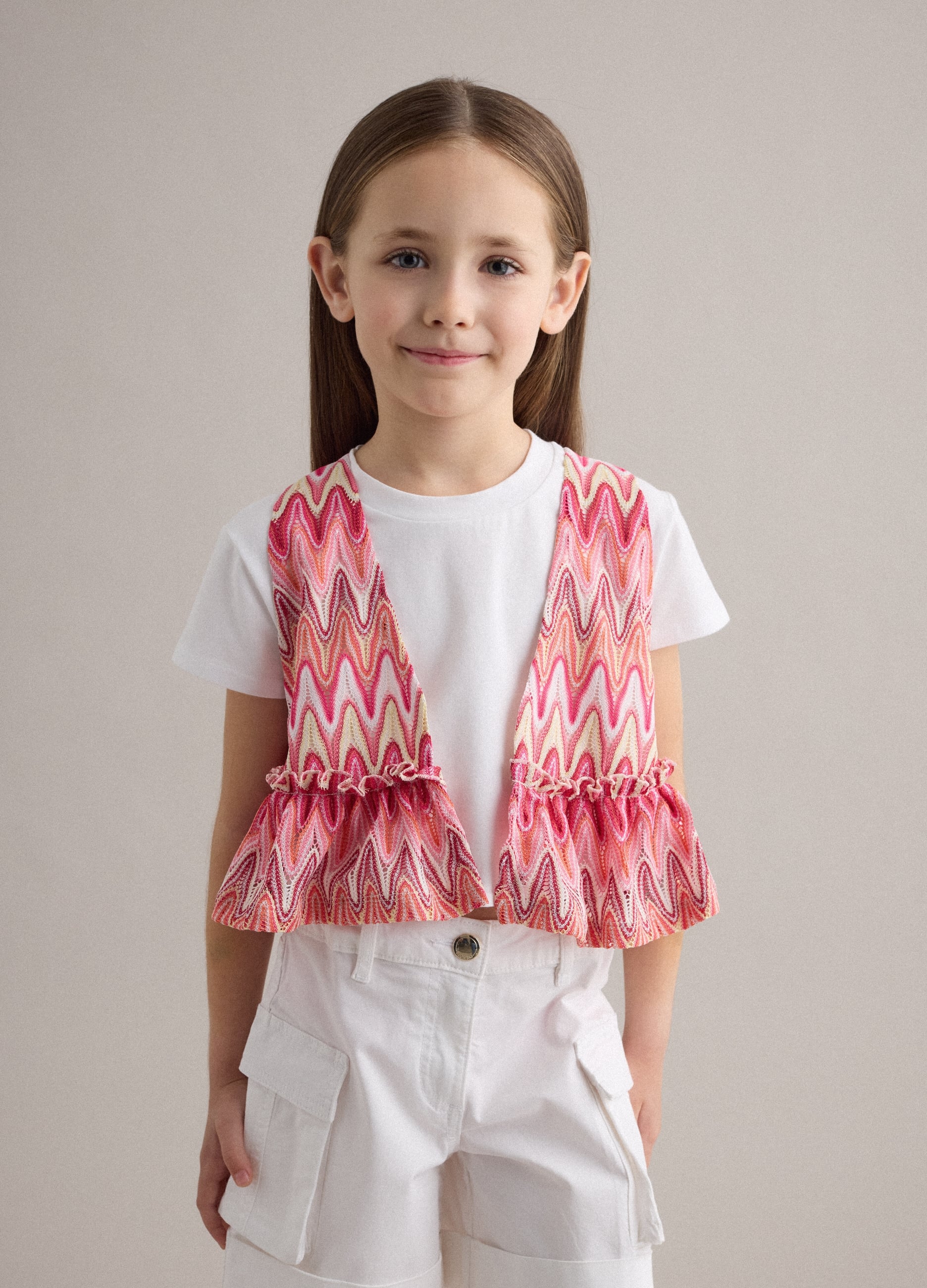 T-shirt Bianca In Cotone Elasticizzato Con Inserto Fantasia Regular Fit