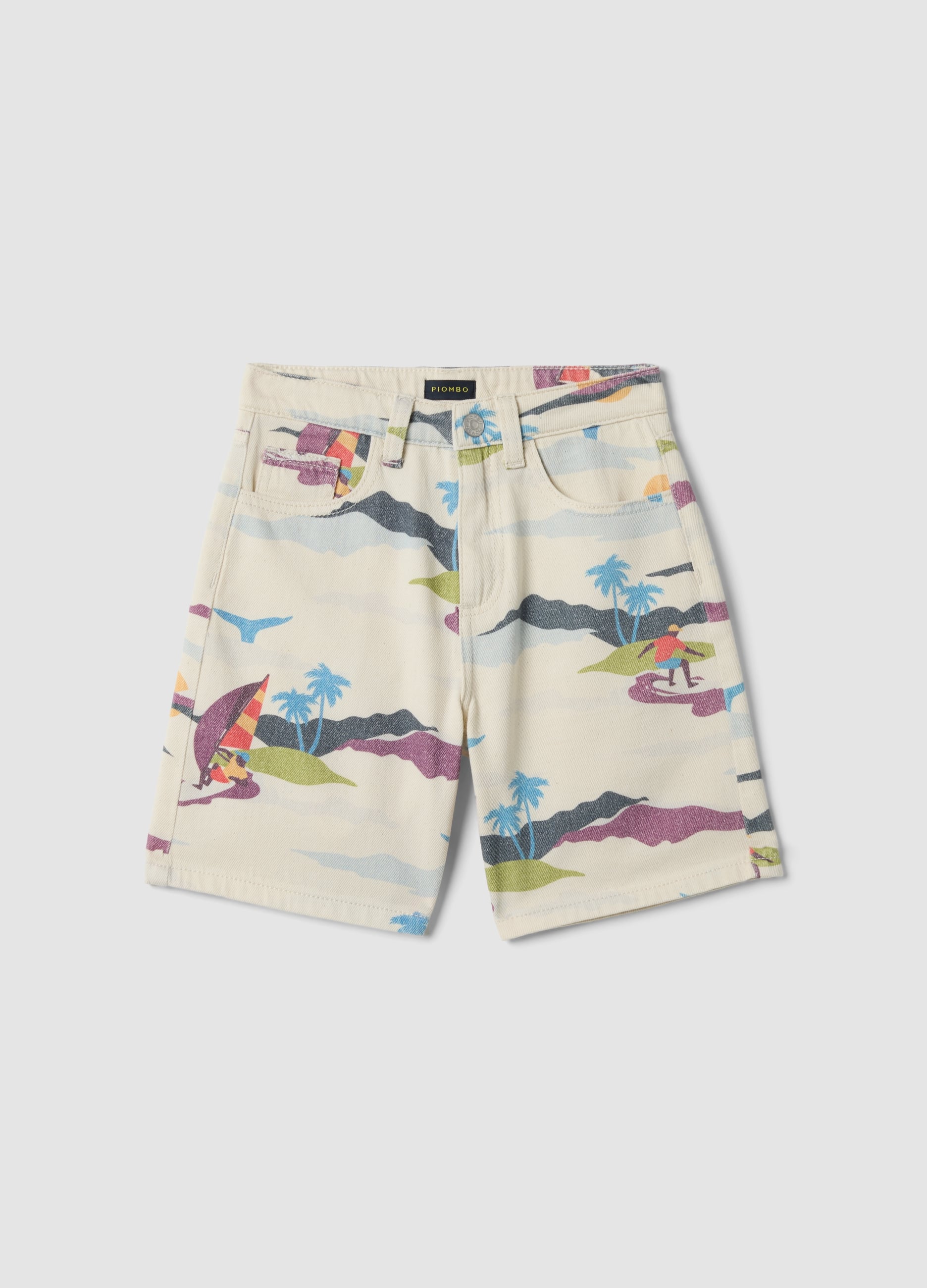 Shorts Beige In Puro Cotone Con Stampa All Over Baggy Fit