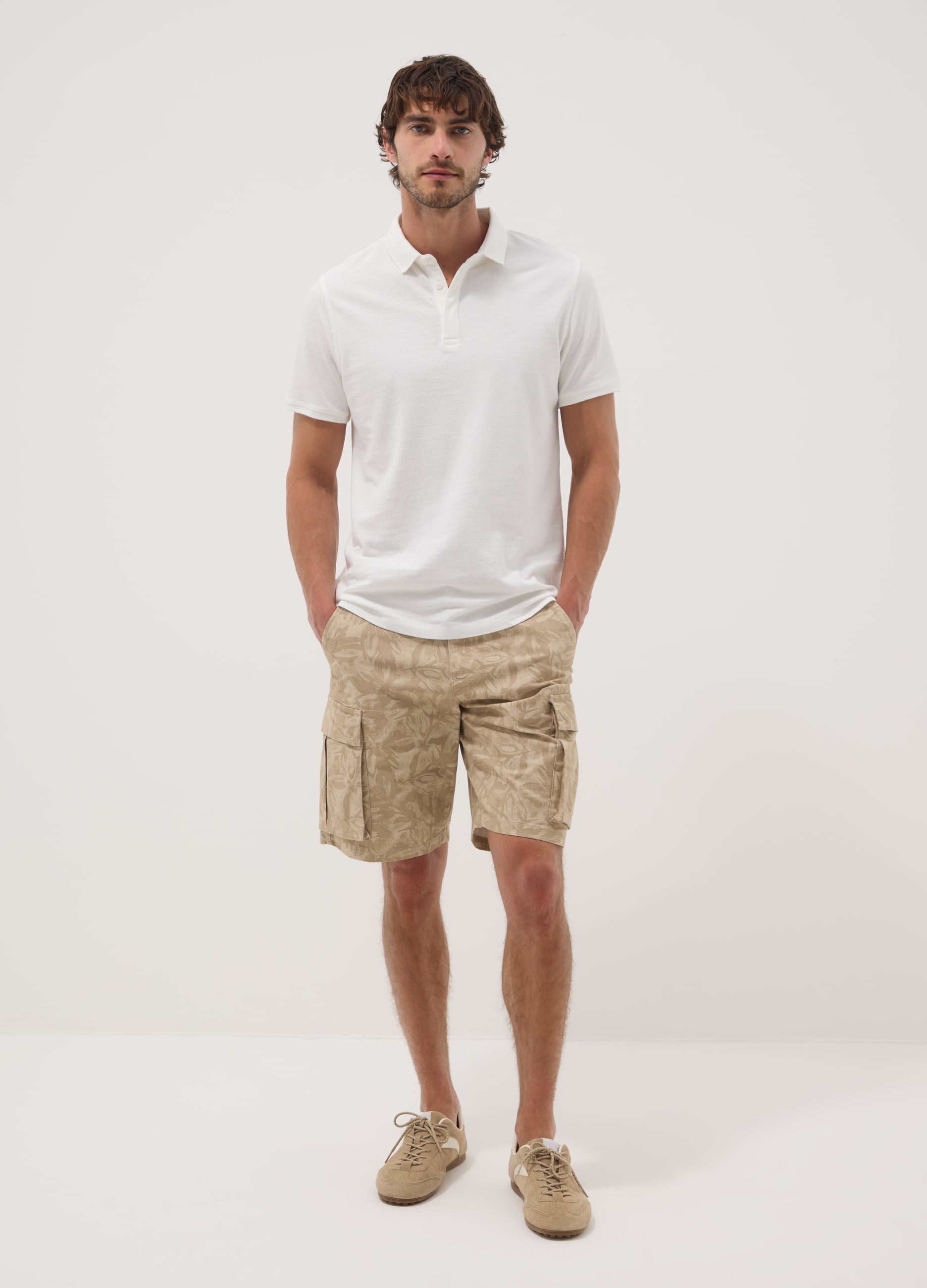 Bermuda Cargo Beige In Cotone Elasticizzato Regular Fit
