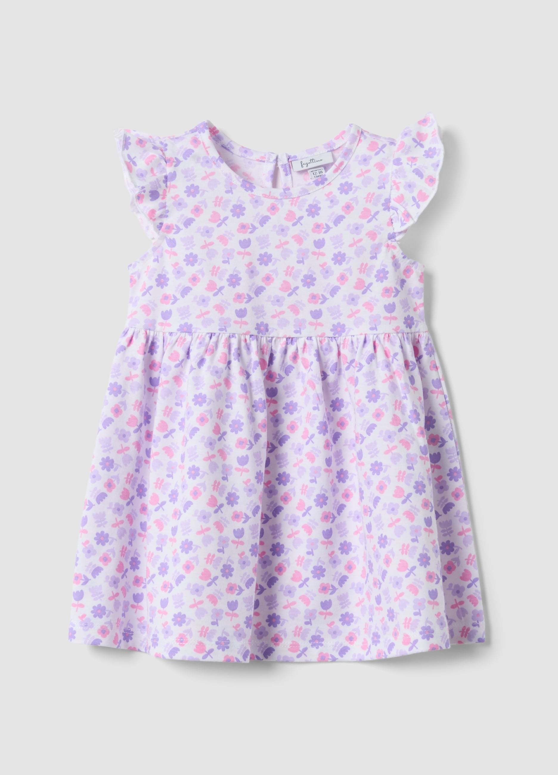 Abito Mini Viola In Puro Cotone Con Stampa Floreale