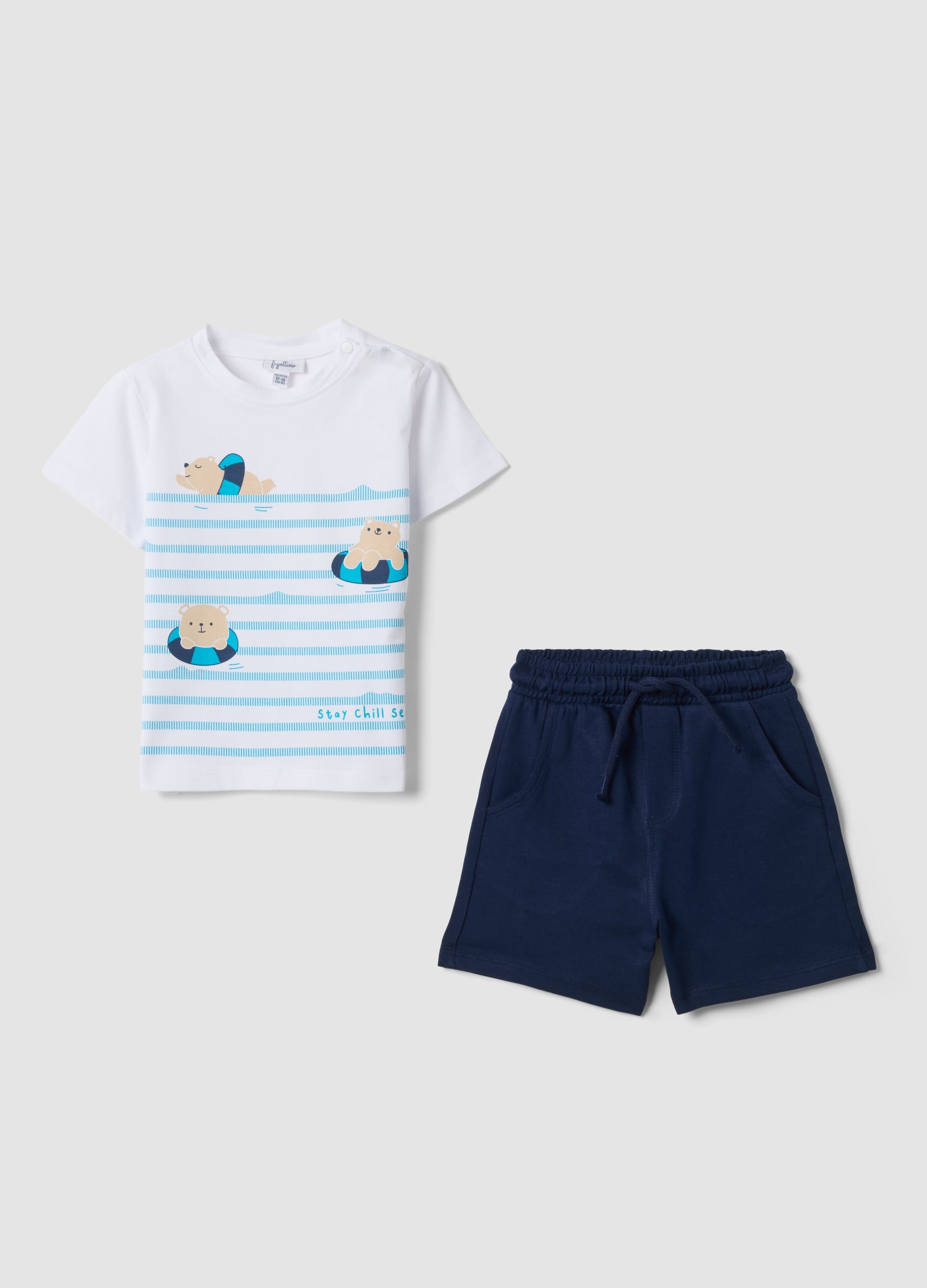 Completo Blu E Bianco Con Orsetti In Puro Cotone Per Bimbo Regular Fit