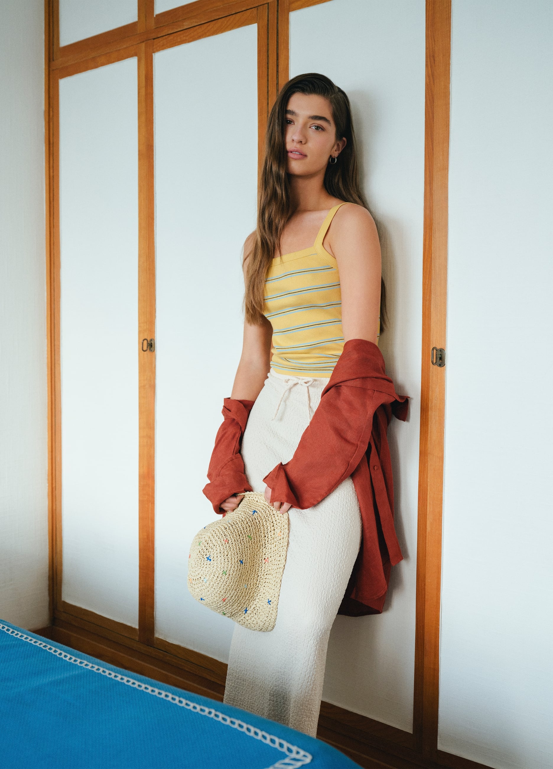Tank Top Giallo In Puro Cotone A Righe Regular Fit