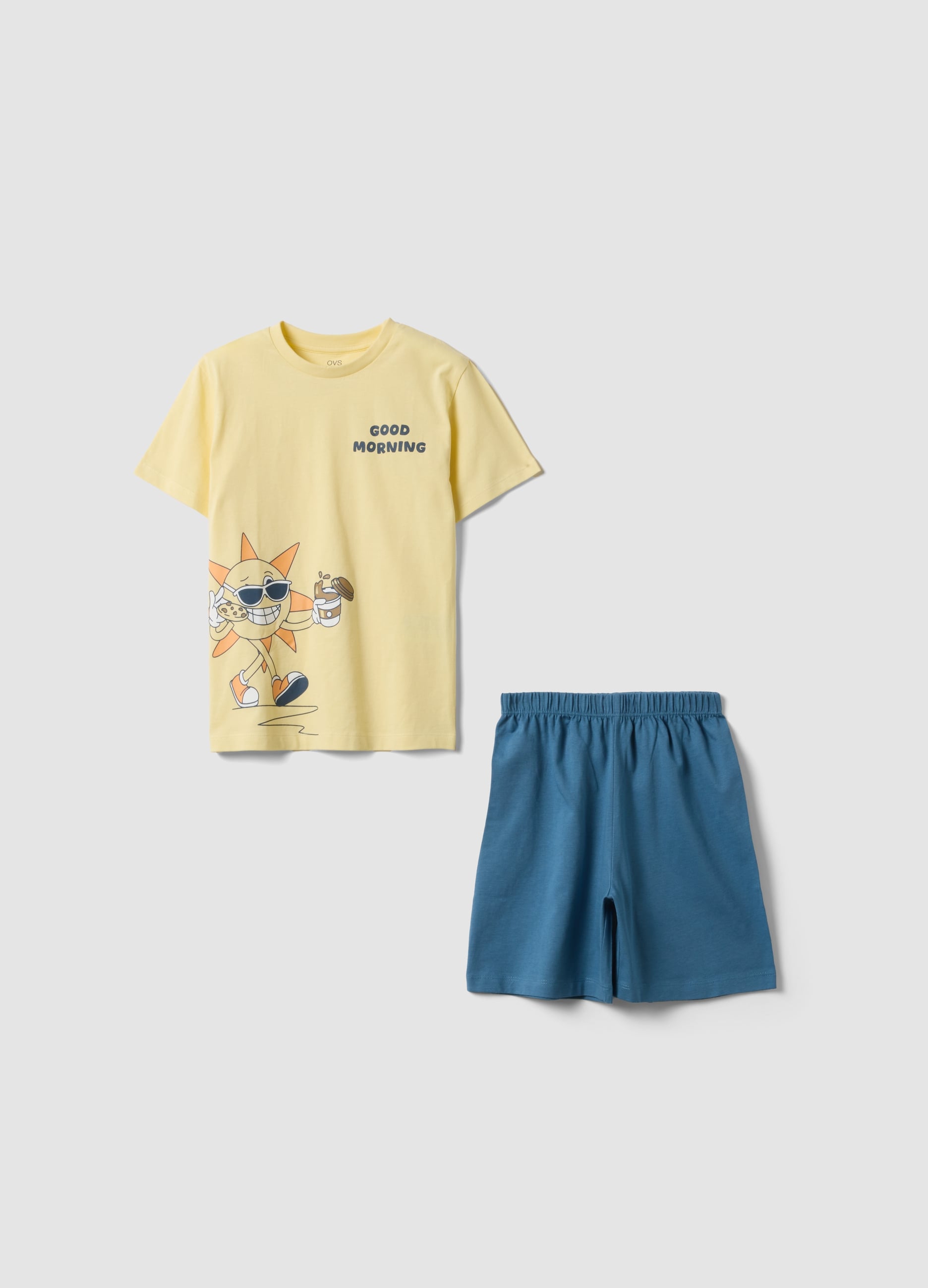 Pigiama Corto Giallo In Puro Cotone Organico Per Bambini Regular Fit