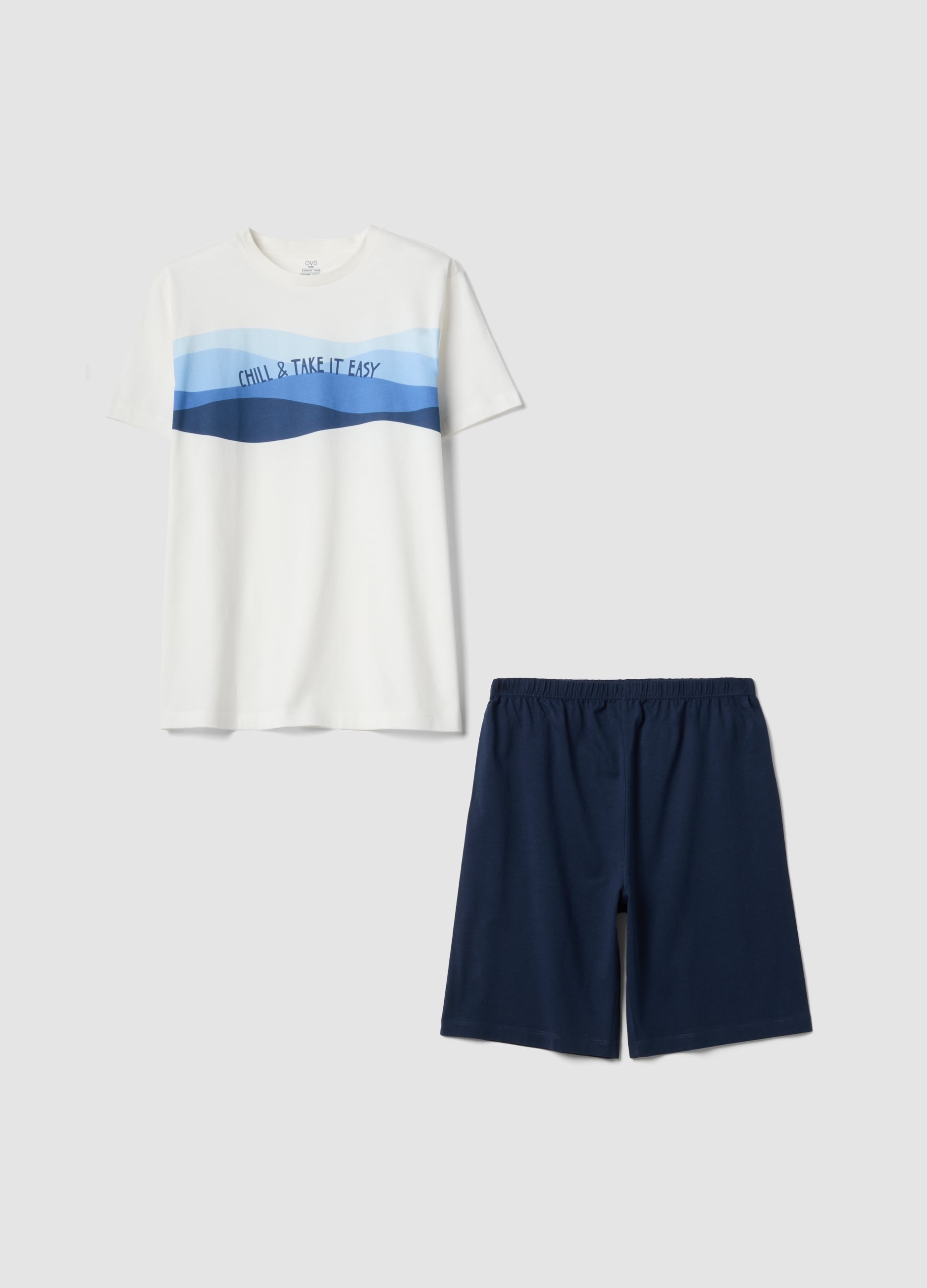 Pigiama Corto Blu In Puro Cotone Organico Per Bambini Regular Fit