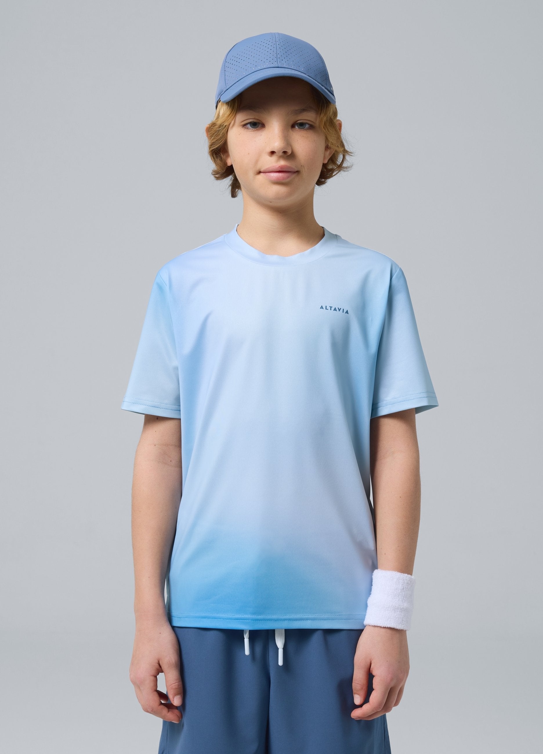 T-shirt Sportiva Azzurra In Tessuto Tecnico Elasticizzato Con Effetto Tie-dye Per Bambino Altavia Court