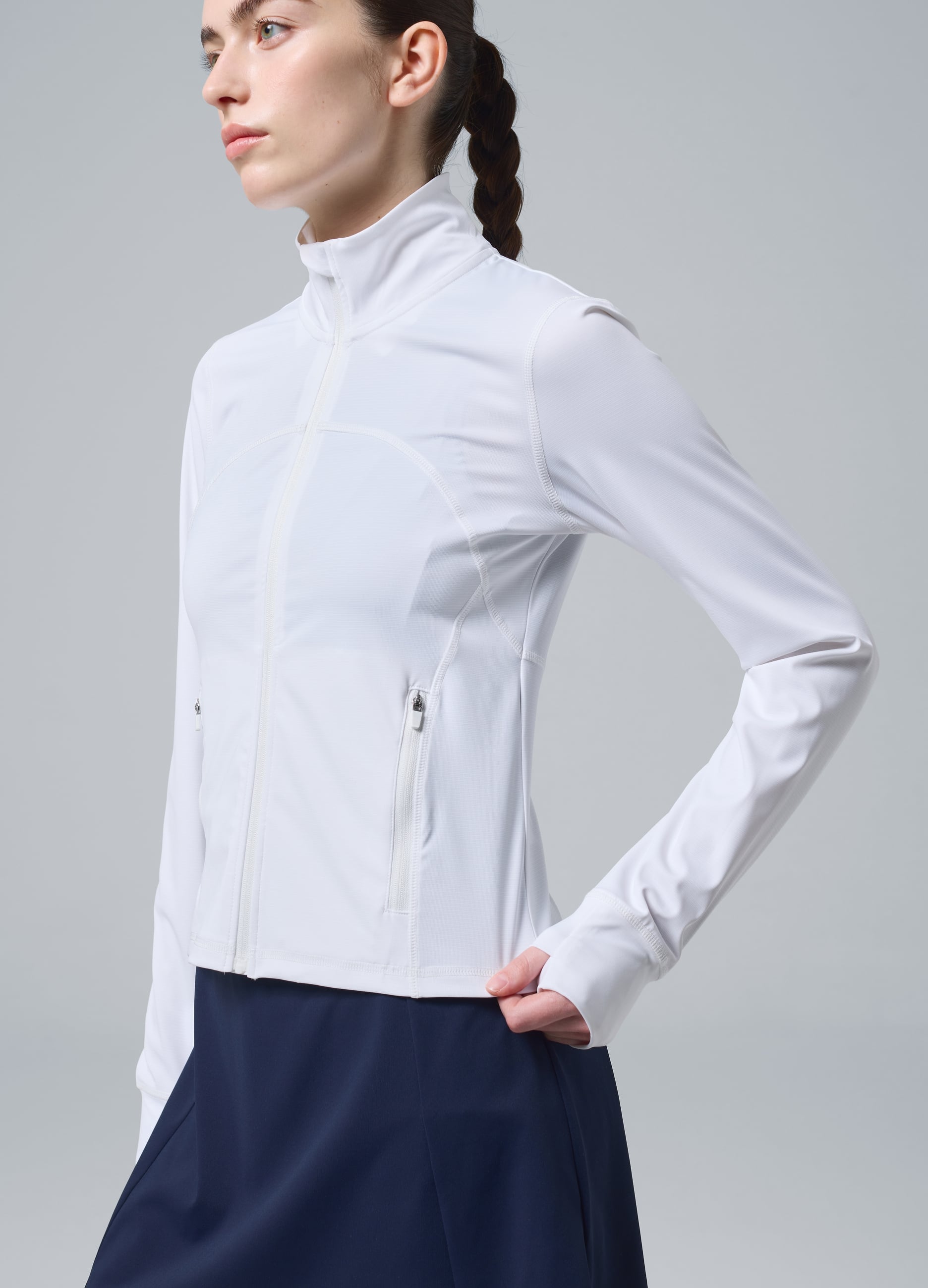 Felpa Full Zip Bianca In Tessuto Tecnico Elasticizzato Altavia Court