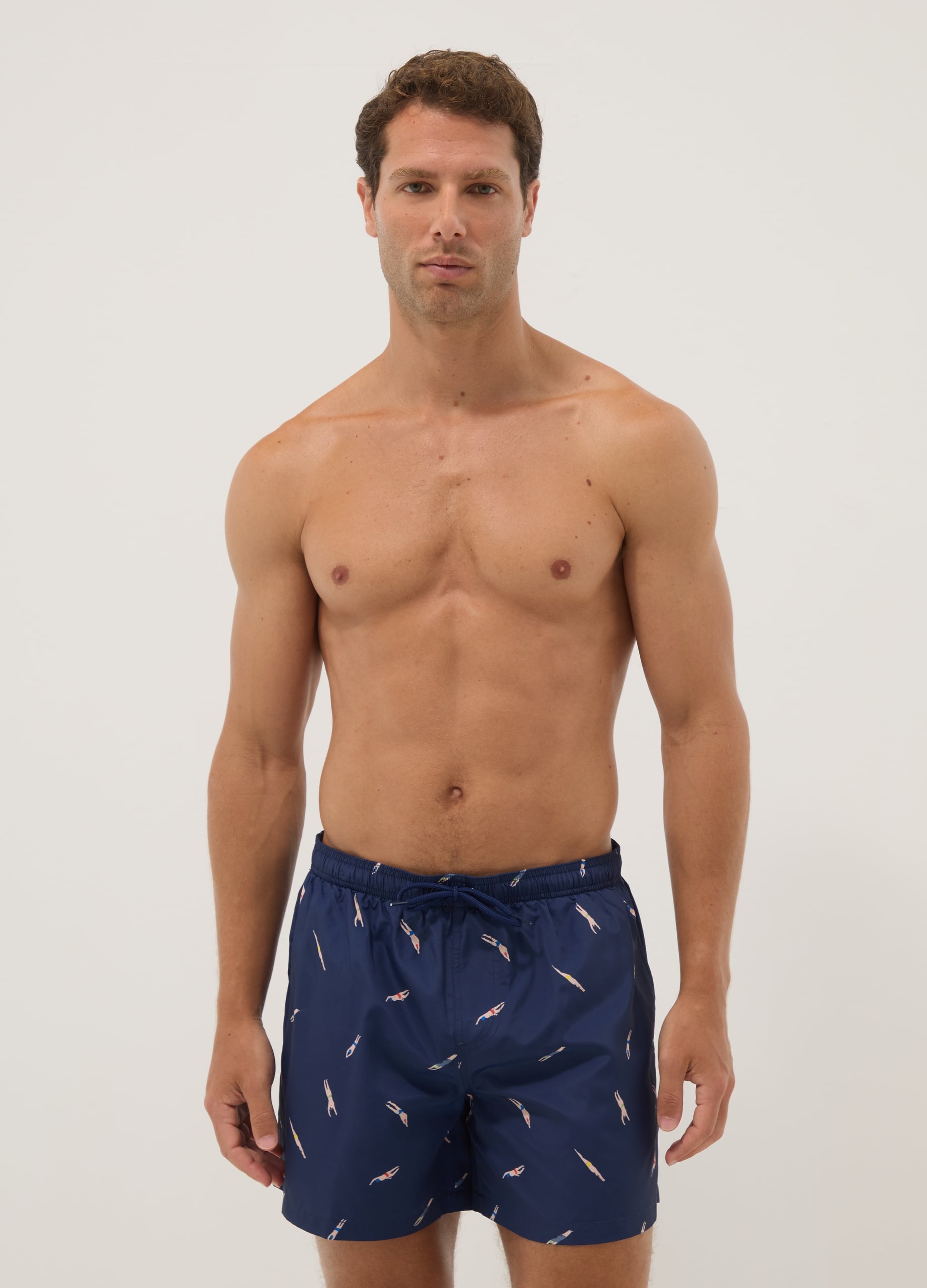 Costume Boxer Blu Con Stampa All Over