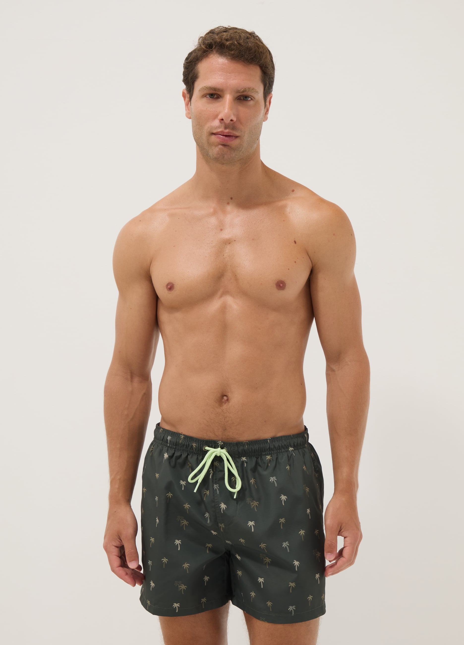 Costume Boxer Verde Con Stampa Palme