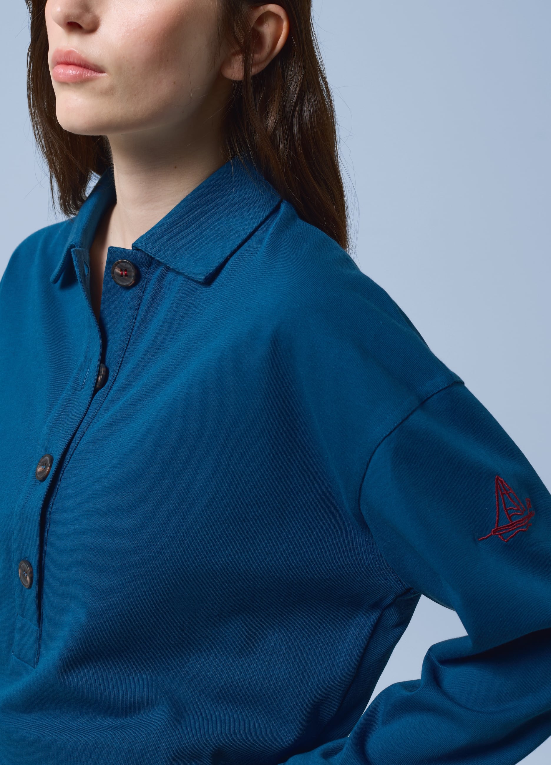 Polo A Maniche Lunghe Blu In Puro Cotone Altavia Sailing