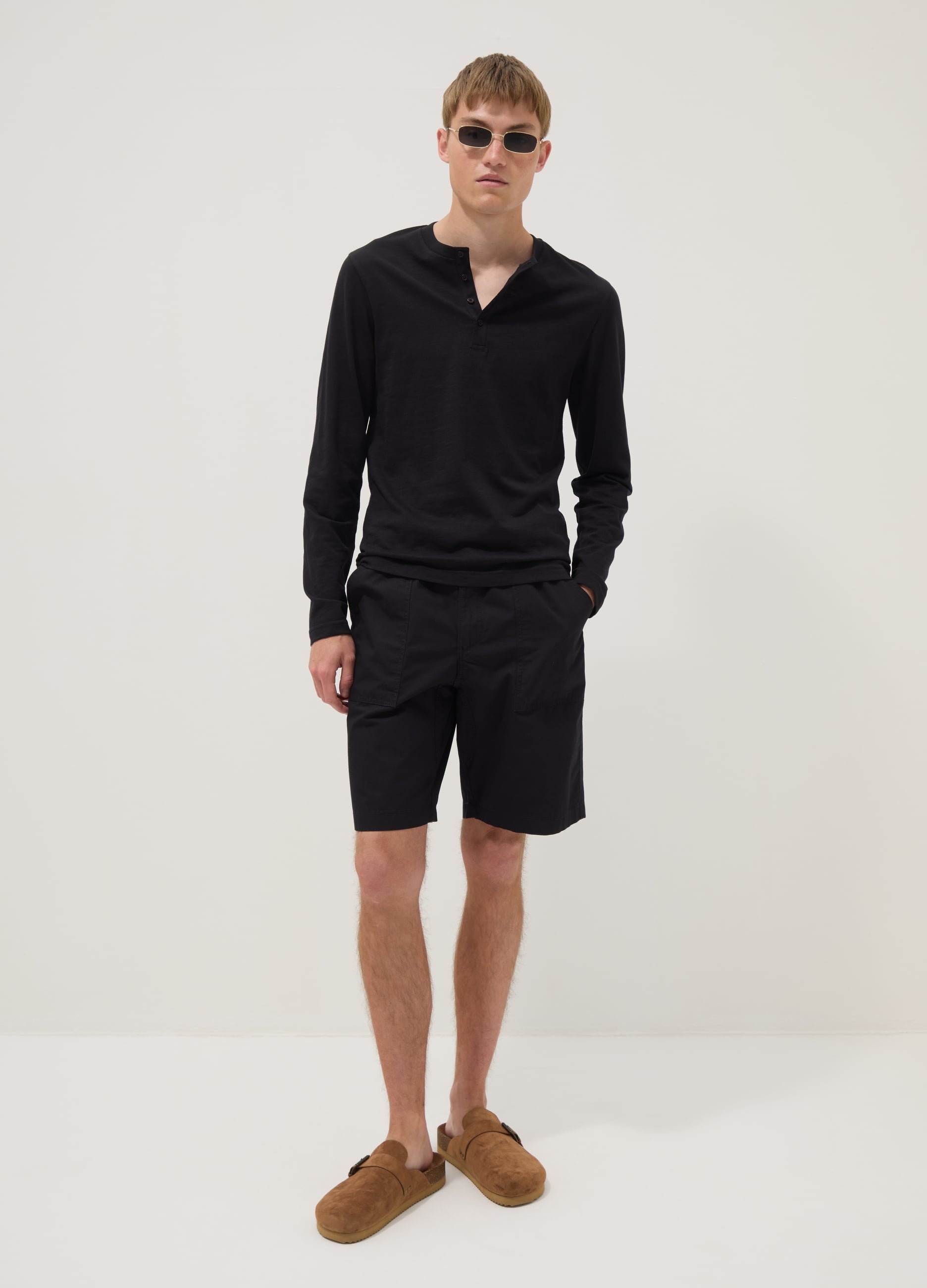 Shorts Blu In Puro Cotone Con Vita Elastica Baggy Fit