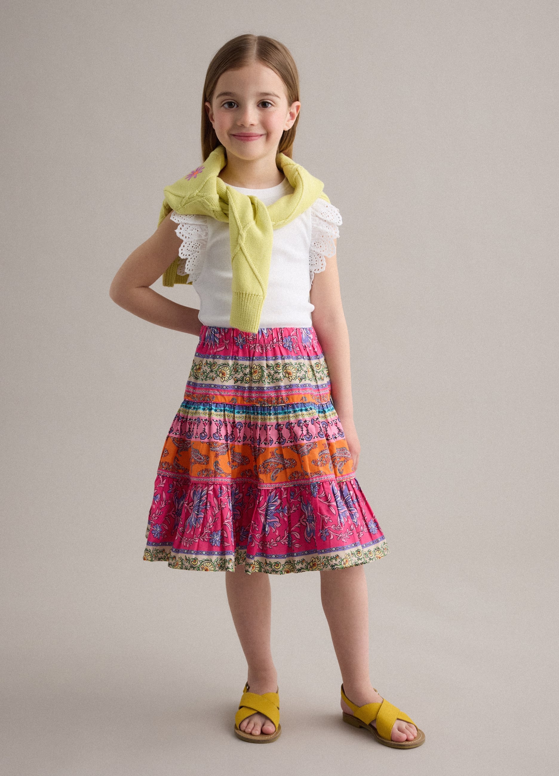 Gonna Multicolor In Puro Cotone Con Balza