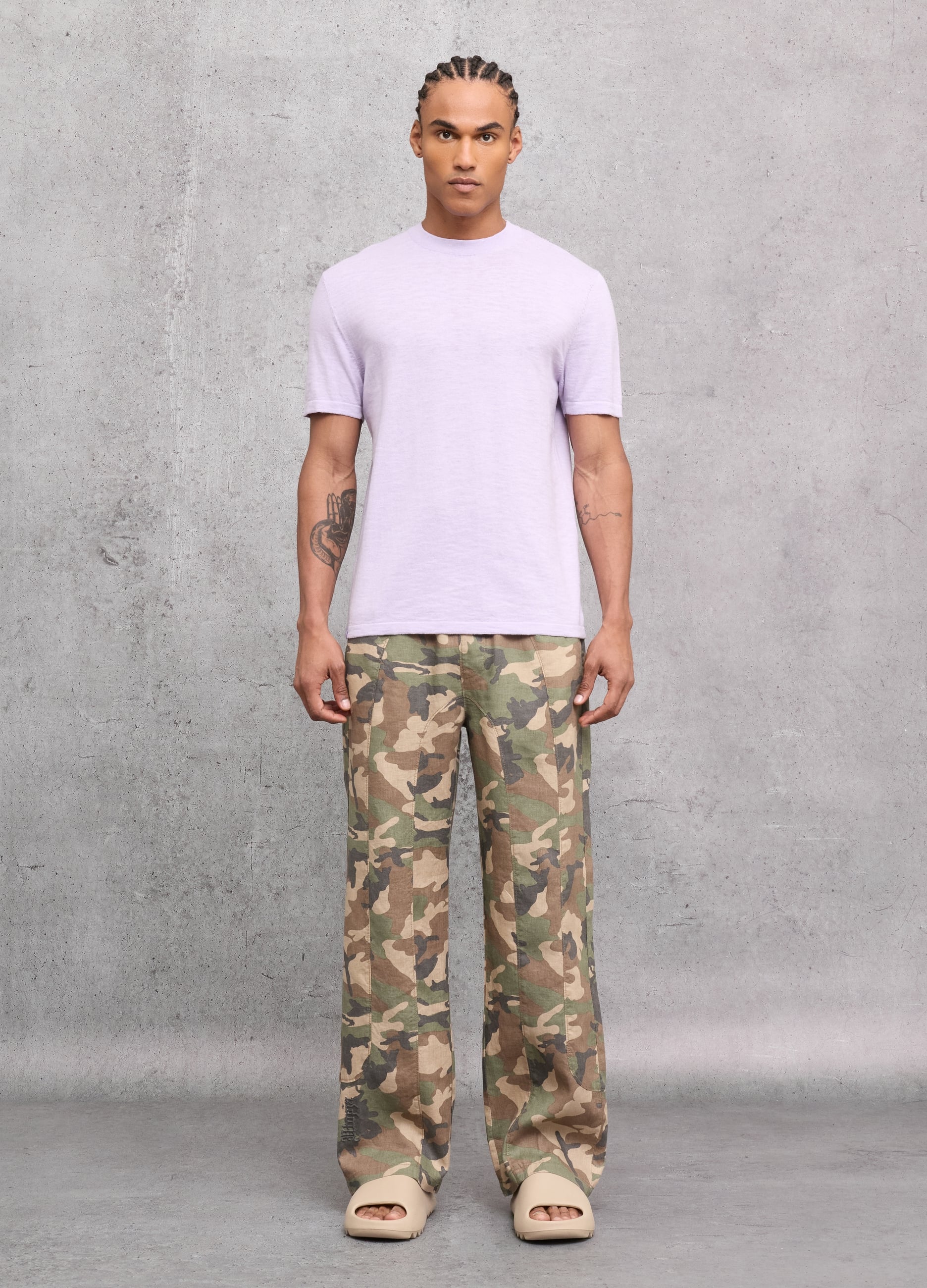 100% Linen Wide Leg Pants Camo