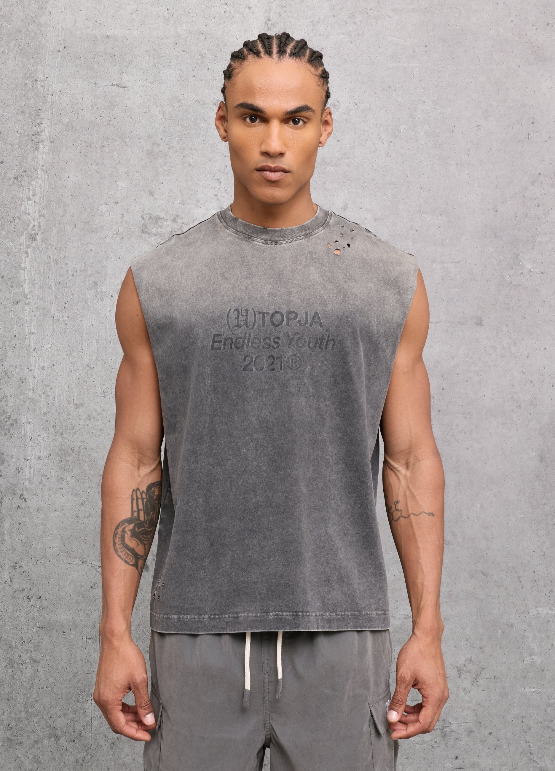 Sunfaded Distressed Tank Top Vintage Grey