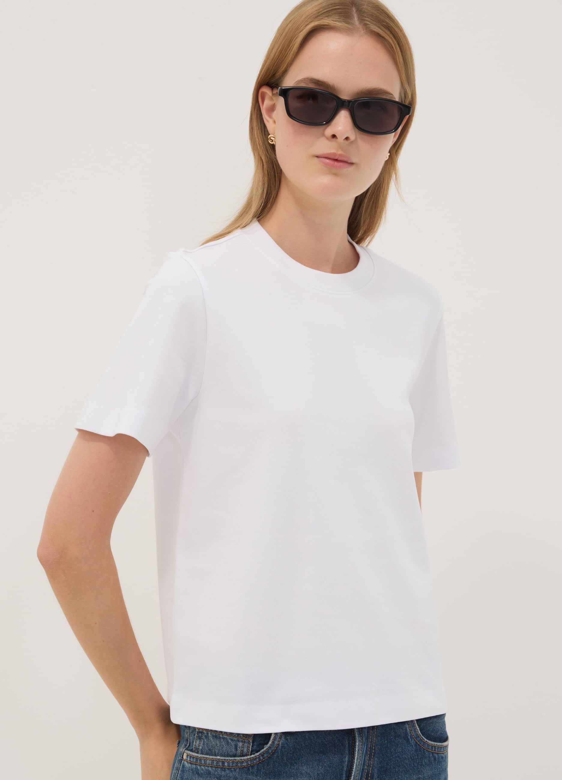 T-shirt Relaxed Fit Bianca In Puro Cotone A Maniche Corte