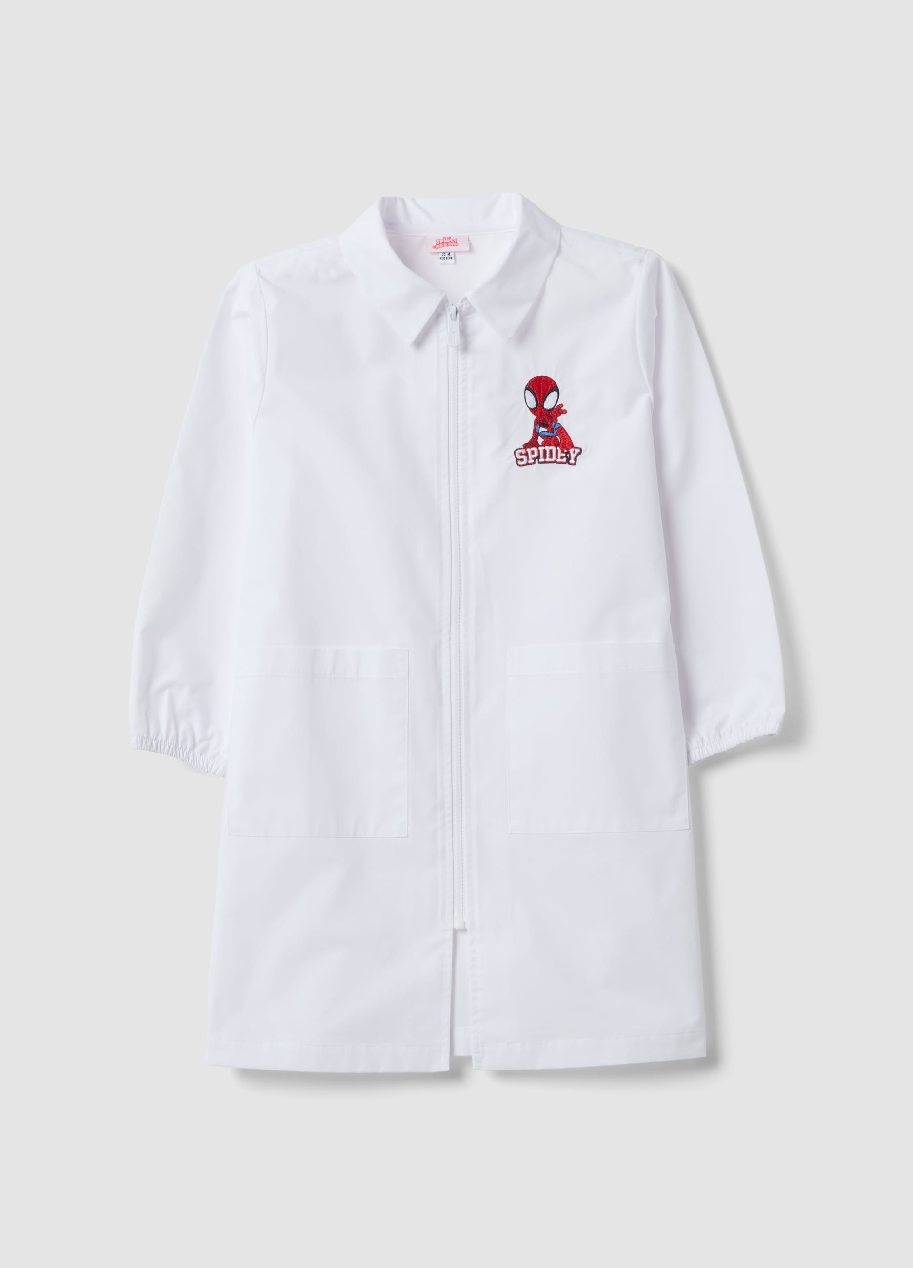 Grembiule Bianco Da Asilo Con Zip E Ricamo Spidey Per Bambino