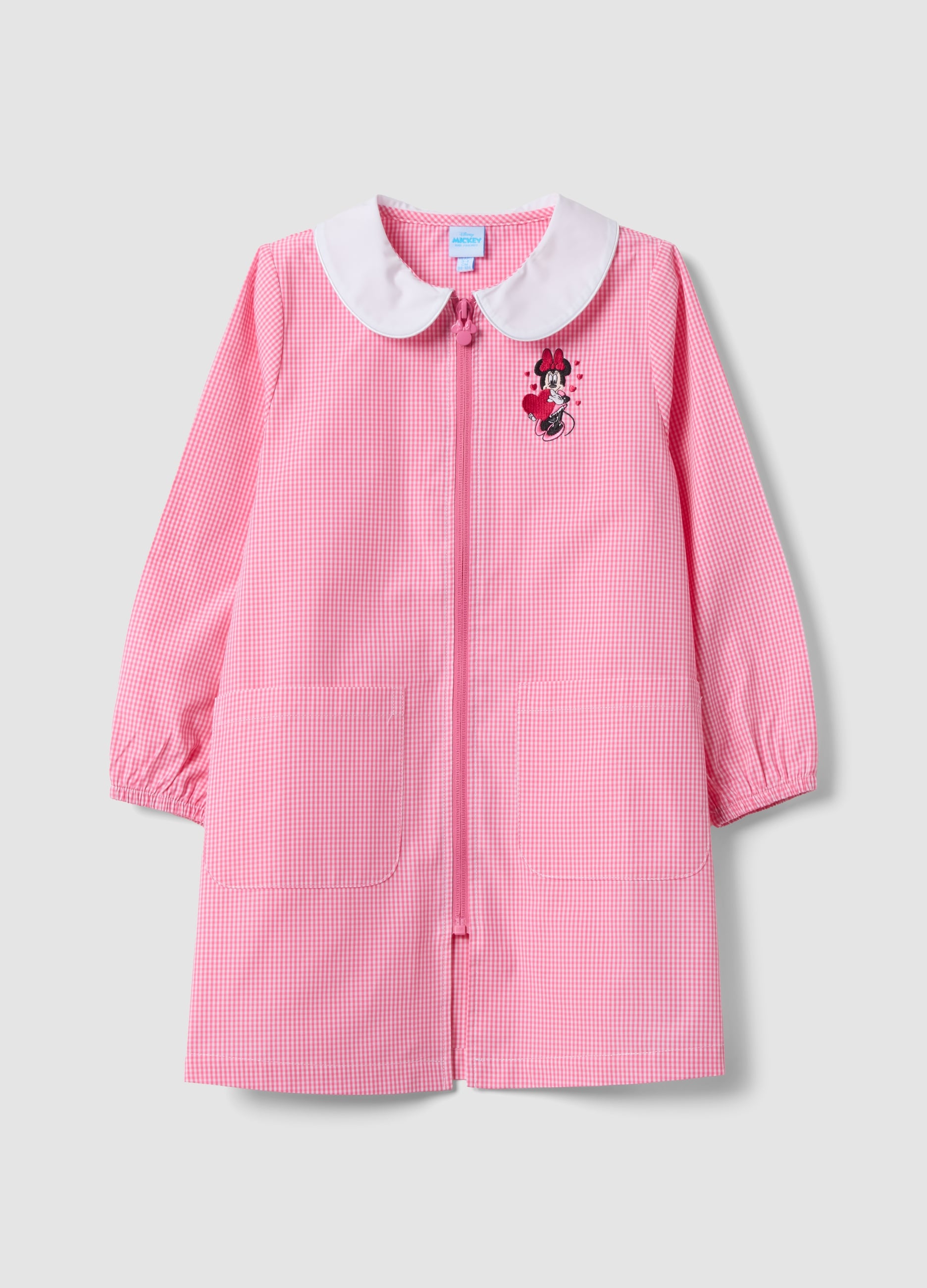 Grembiule Rosa E Colletto Bianco Con Ricamo Minnie Per Asilo
