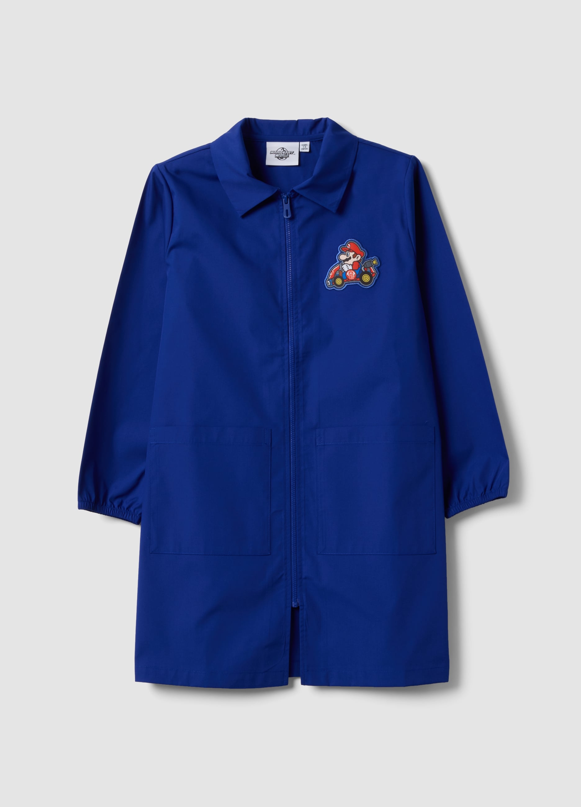 Grembiule Da Scuola Blu Con Zip E Ricamo Mario Kart Per Bambino