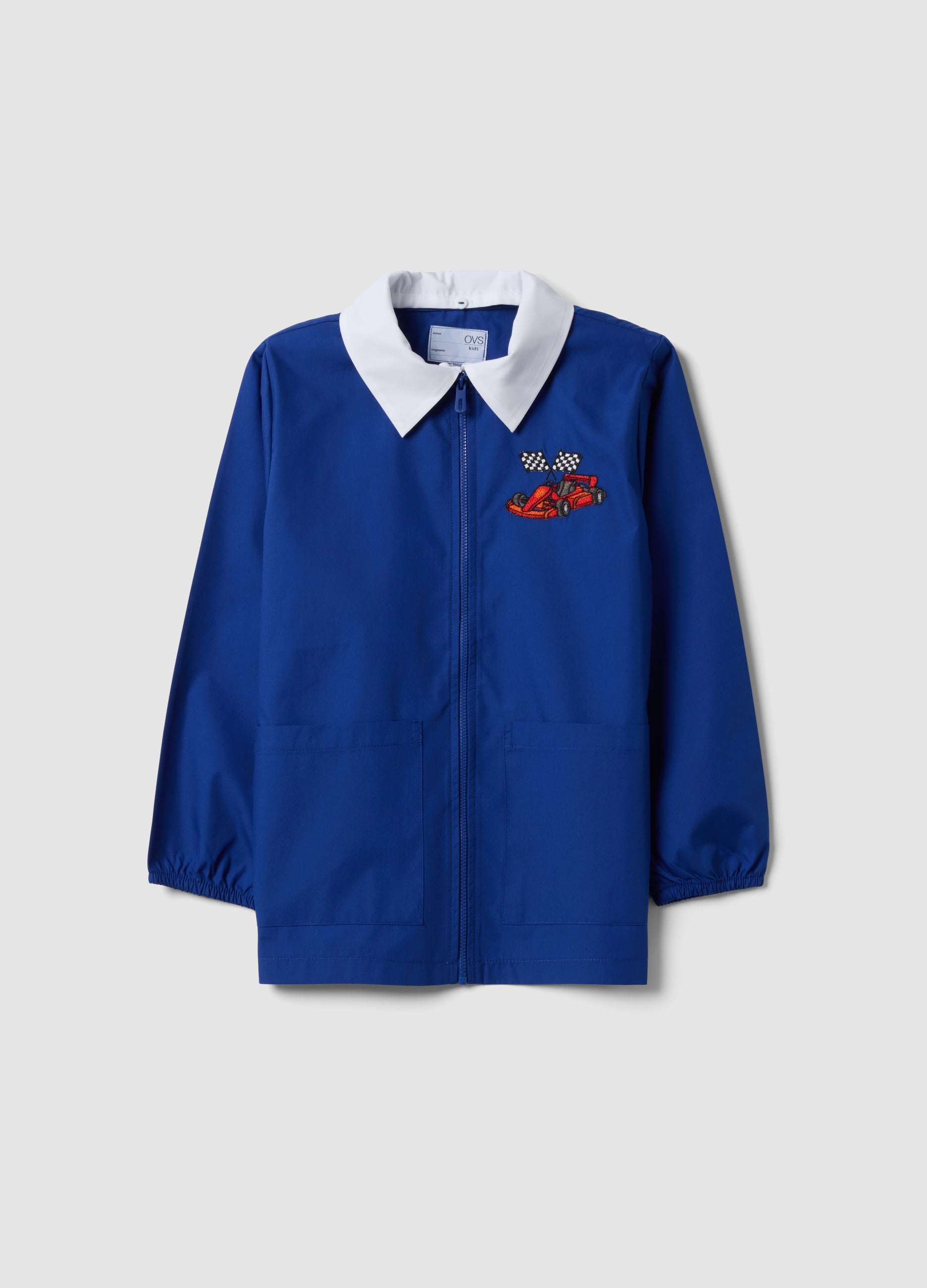Grembiule Da Scuola Blu Con Zip E Ricamo Kart Per Bambino