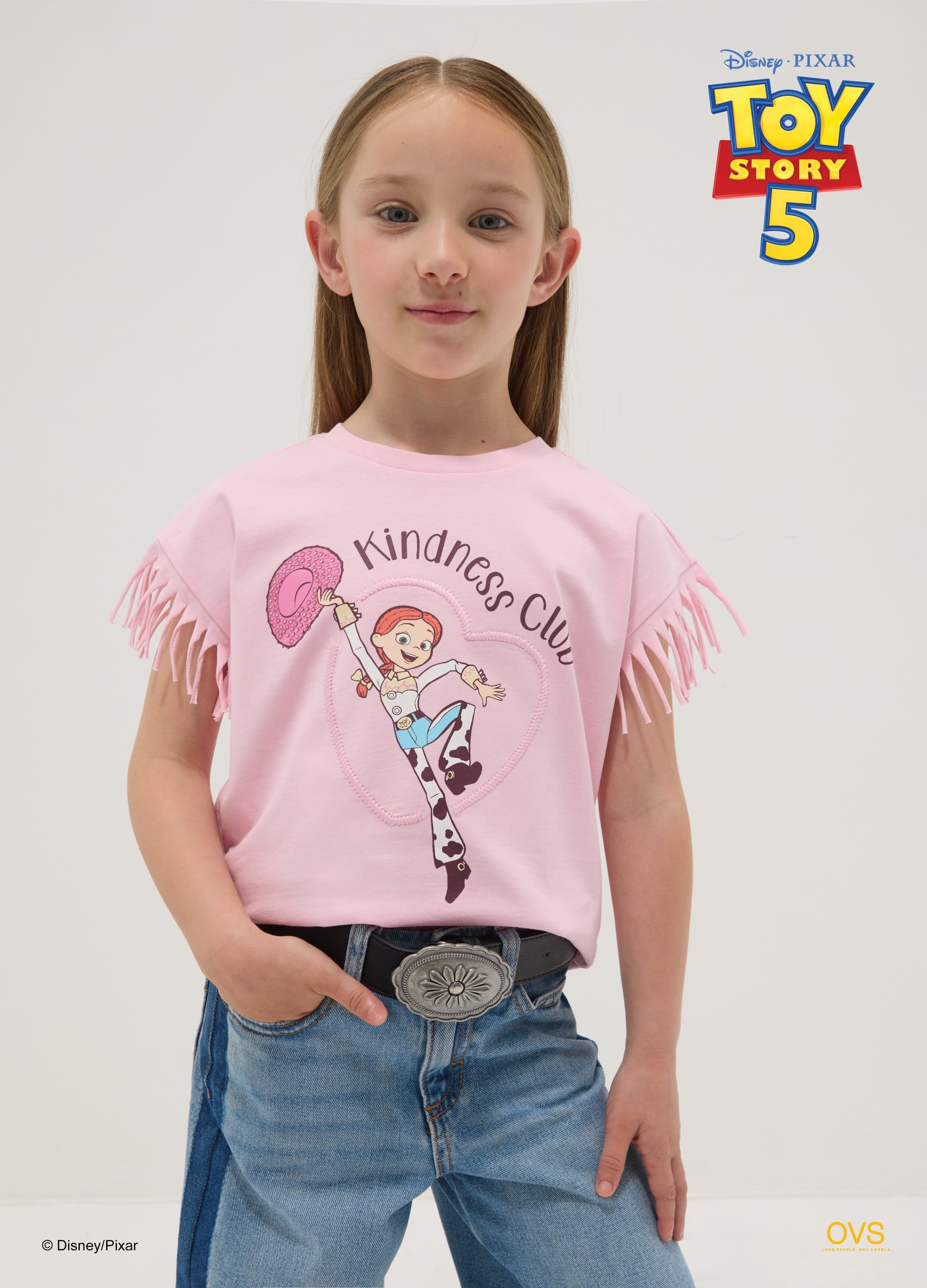 T-shirt Rosa In Puro Cotone Con Frange Sulle Maniche E Stampa Toy Story