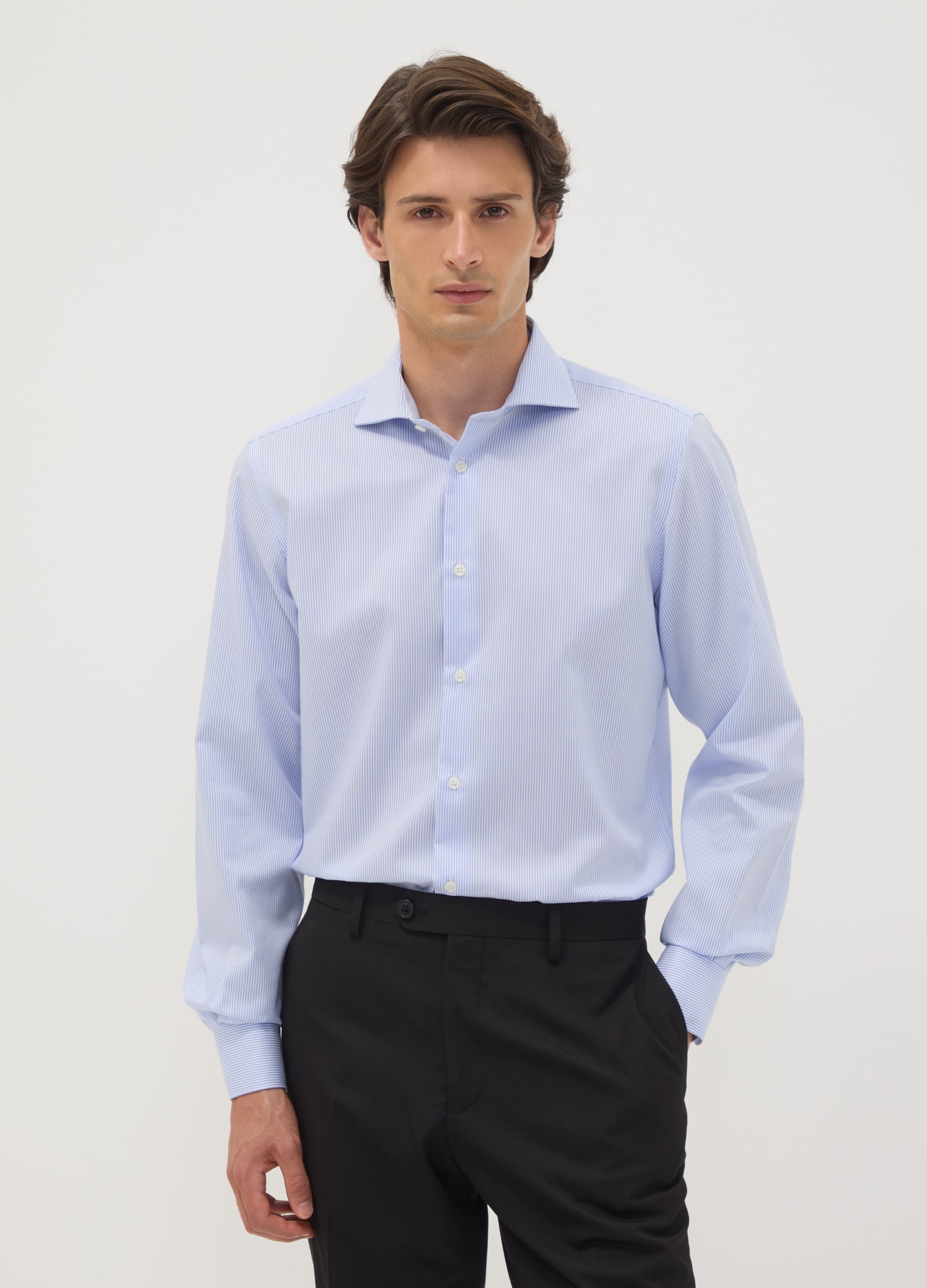 Camicia Azzurra In Puro Cotone No Iron Slim Fit