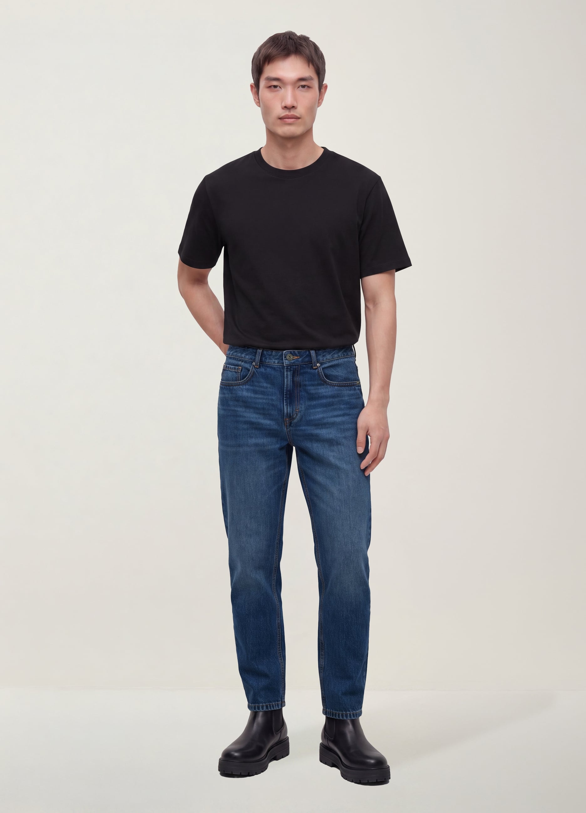 Jeans Denim In Puro Cotone Regular Tapered