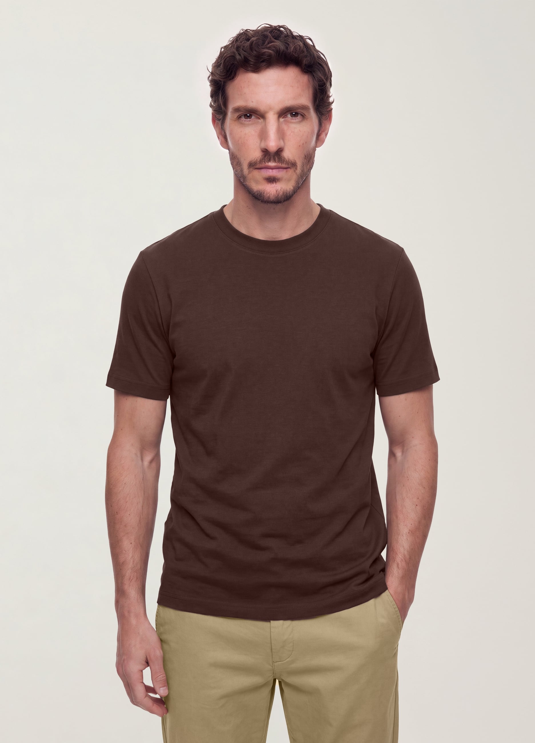 T-shirt Marrone In Puro Cotone A Maniche Corte Regular Fit