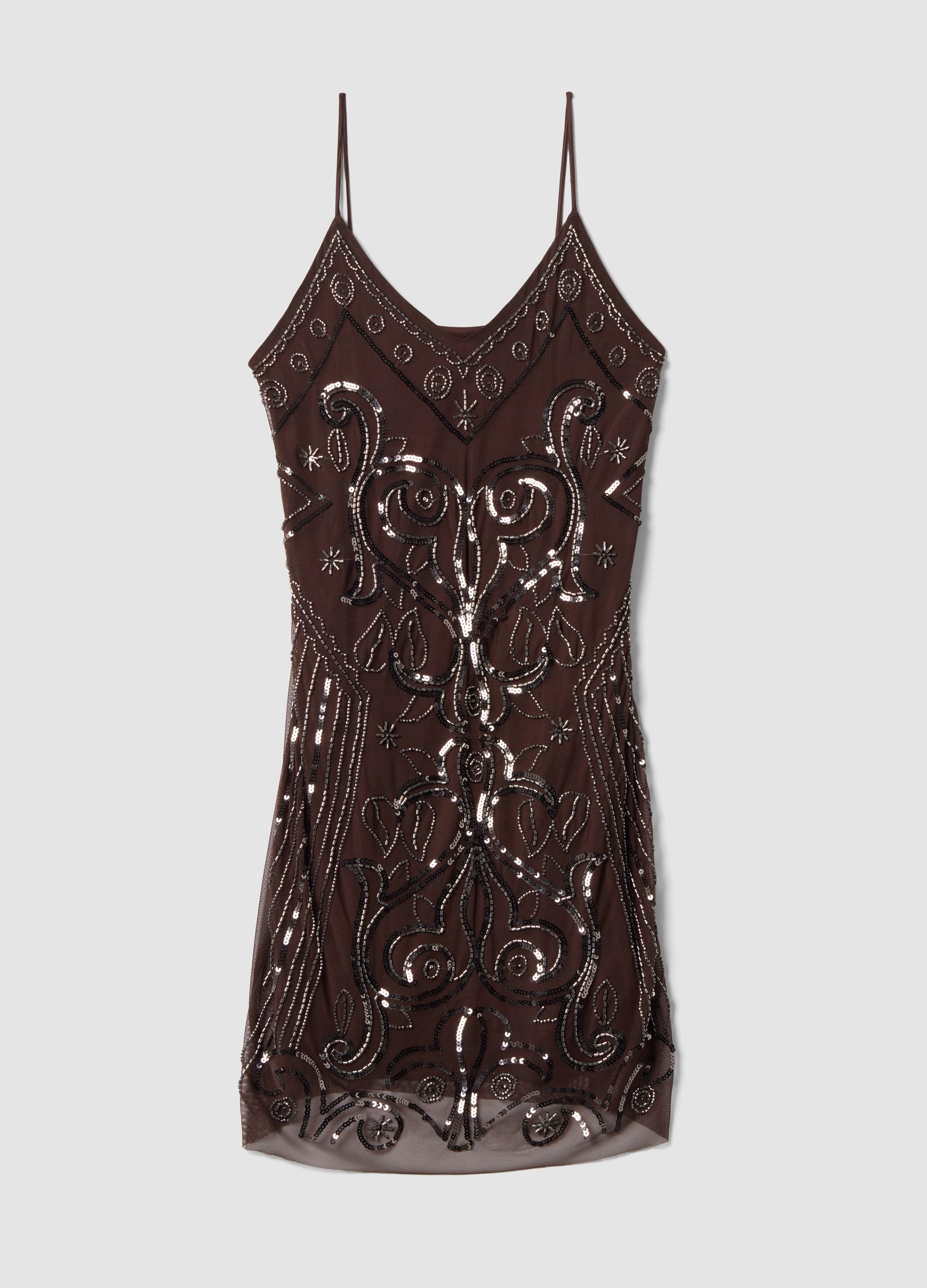Abito Fitted Marrone In Tessuto Elasticizzato Con Paillettes