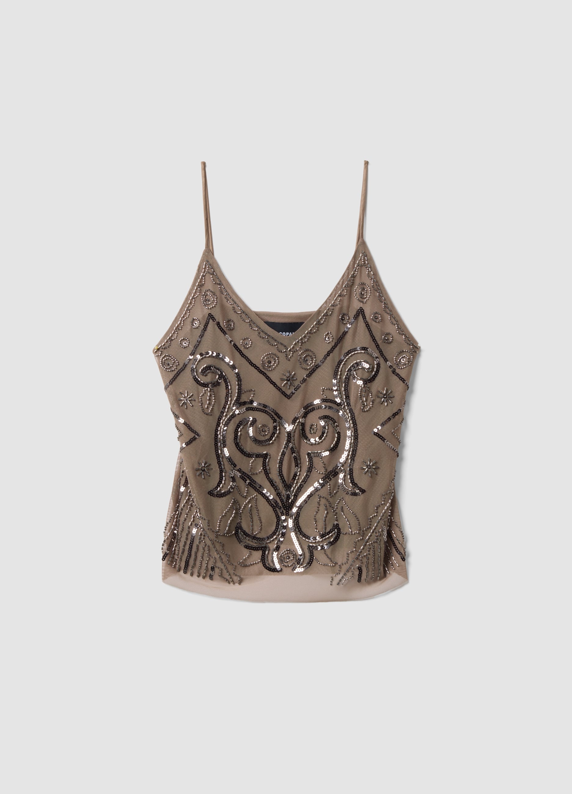 Tank Top Beige Fitted Con Spalline Sottili In Tessuto Elasticizzato