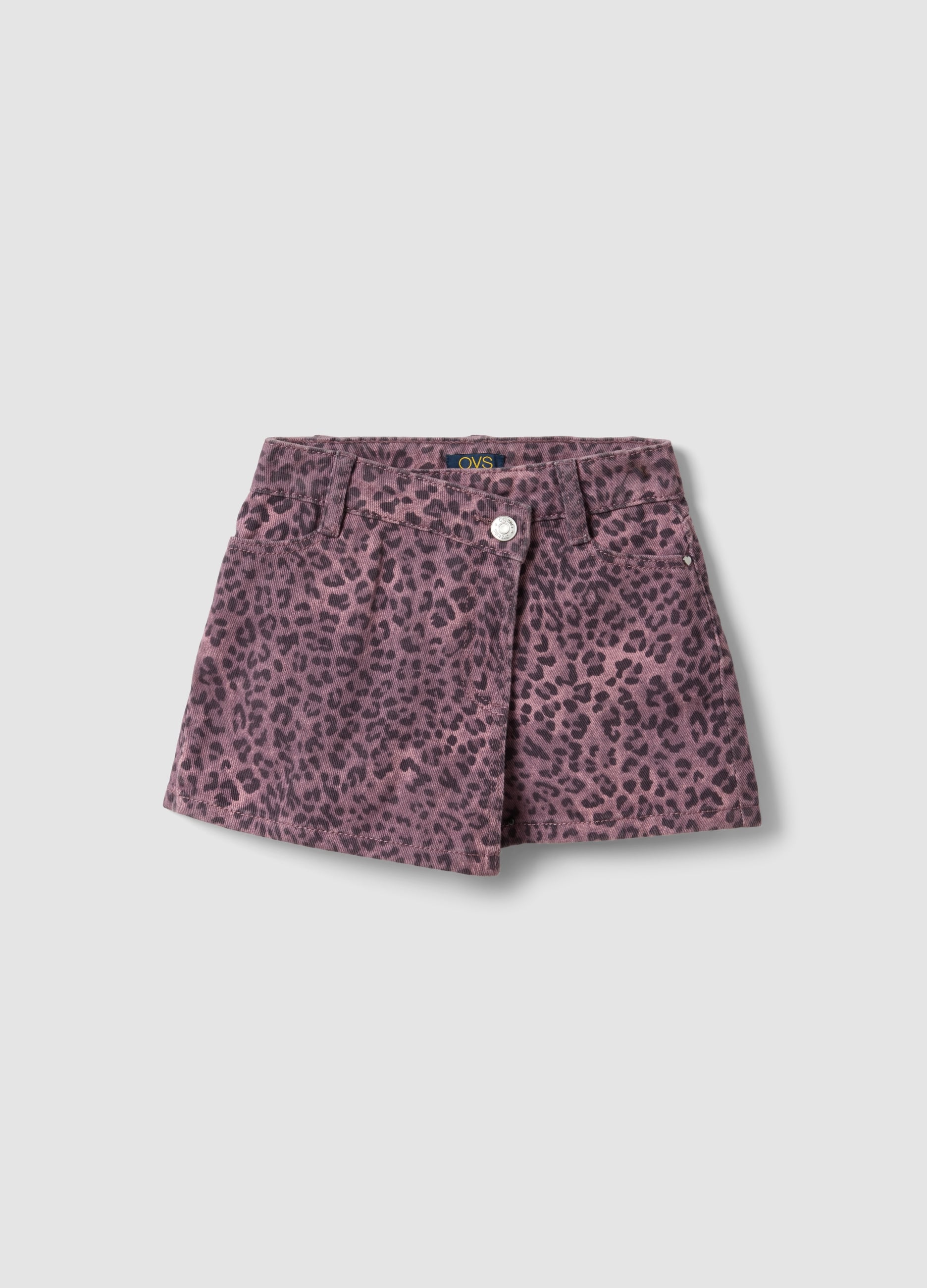 Shorts Slim Fit Rosa Animalier In Puro Cotone Per Bambina