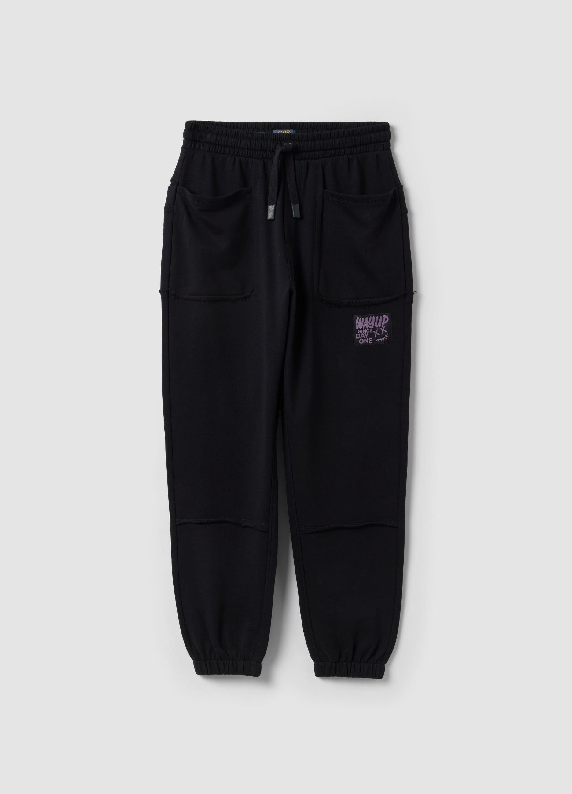 Pantaloni Jogger Neri In Puro Cotone Con Grafica "way Up" Per Ragazzo