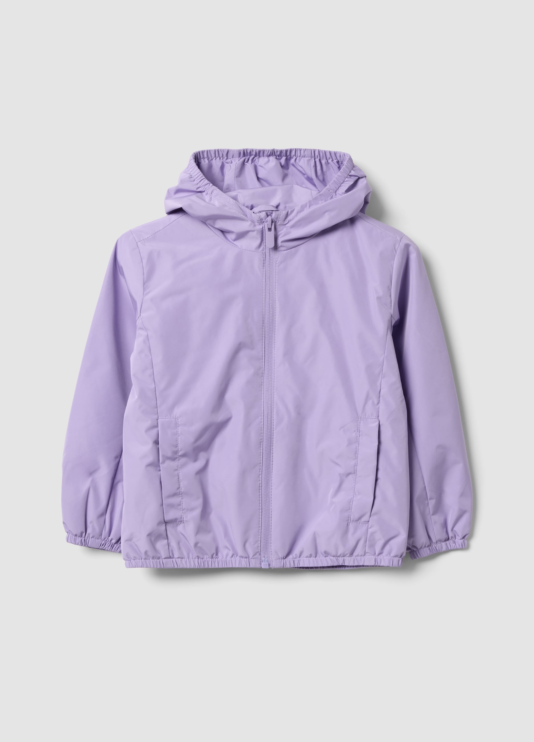 Giacca Antipioggia Viola Con Cappuccio E Zip Per Bambina Regular Fit