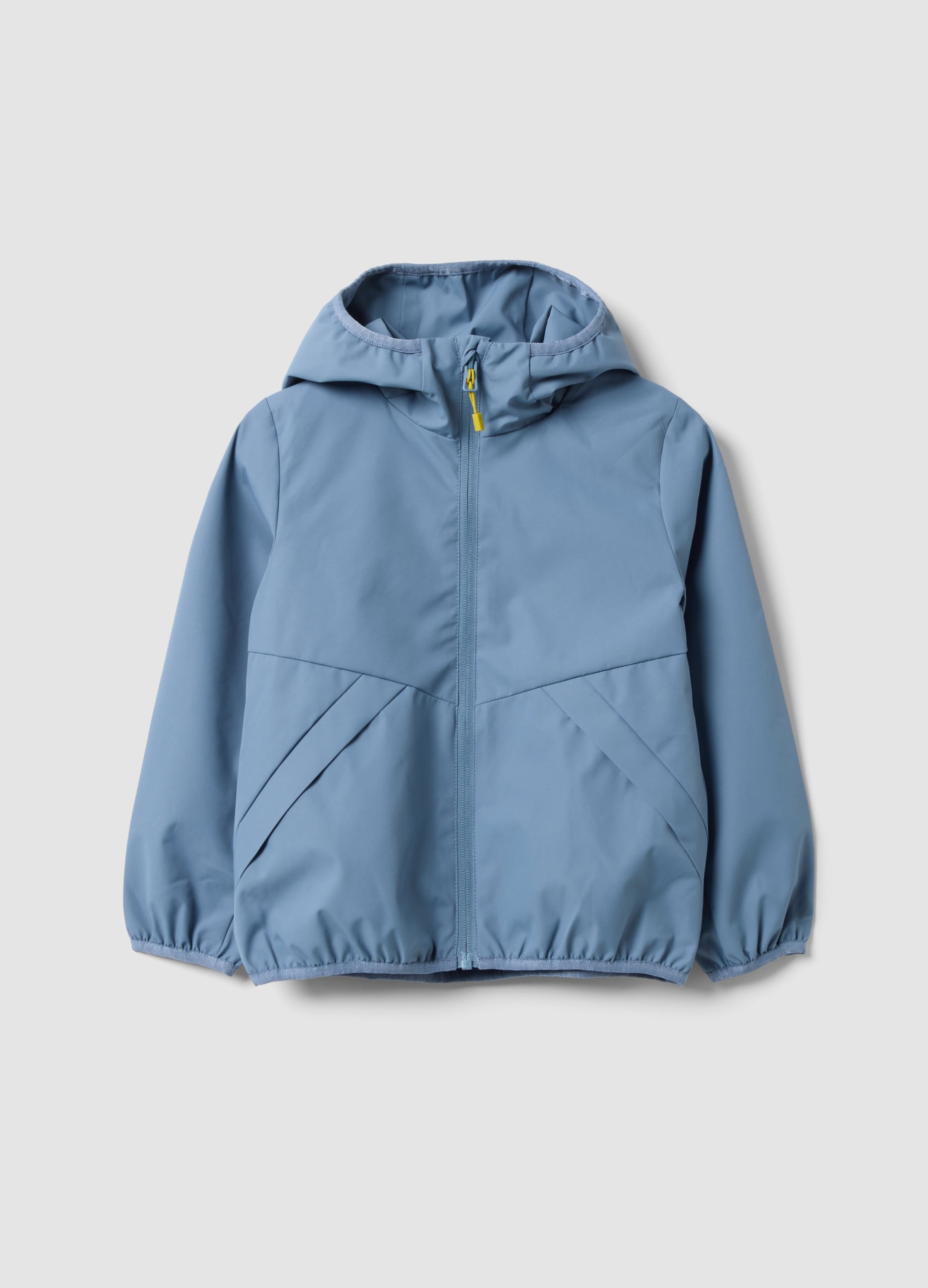 Giacca Antipioggia Over Fit Azzurra Con Cappuccio E Zip Per Bambino