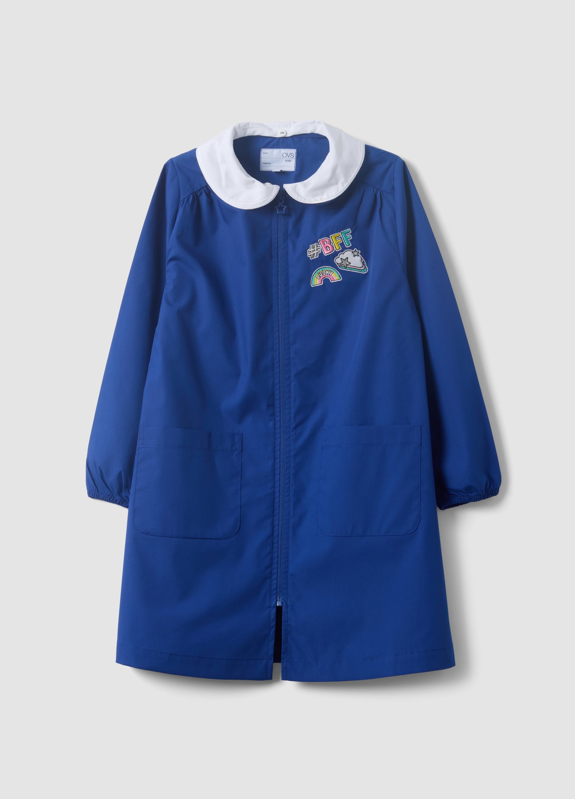 Grembiule Blu Per La Scuola Con Ricamo Arcobaleno Per Bambina